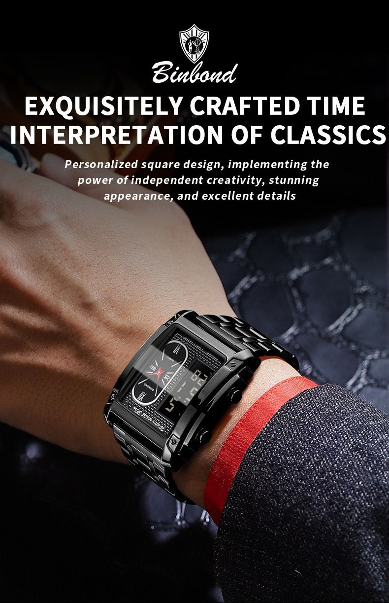 Binbond B2311 Fashion Men's Creative Steel Strap Electronic Watch, Dual Movements, Multi - Function, Waterproof, New Style Watch For Male Students, First - Class Quality, First - Class Service