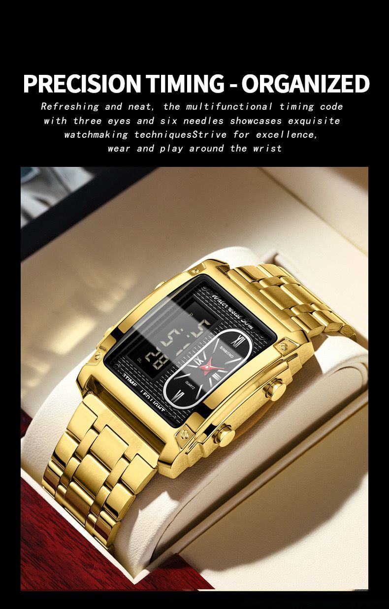 Binbond B2311 Fashion Men's Creative Steel Strap Electronic Watch, Dual Movements, Multi - Function, Waterproof, New Style Watch For Male Students, First - Class Quality, First - Class Service