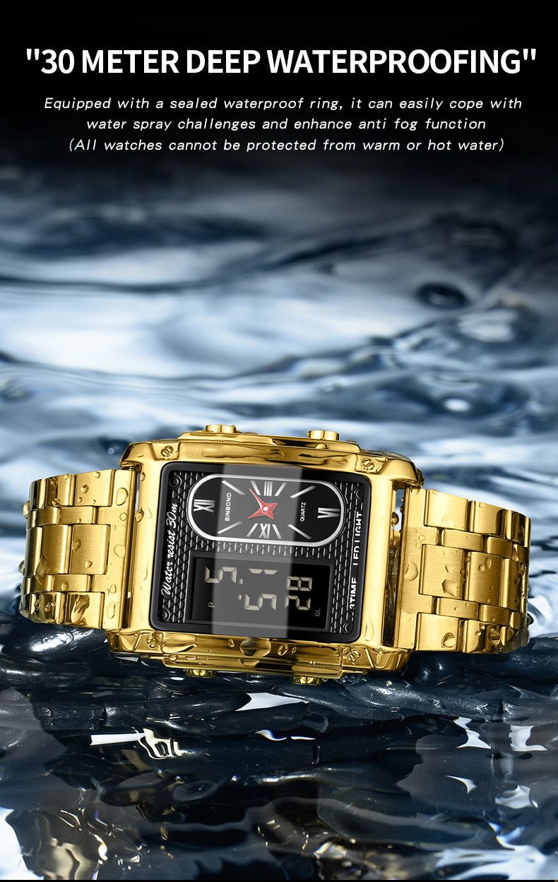 Binbond B2311 Fashion Men's Creative Steel Strap Electronic Watch, Dual Movements, Multi - Function, Waterproof, New Style Watch For Male Students, First - Class Quality, First - Class Service