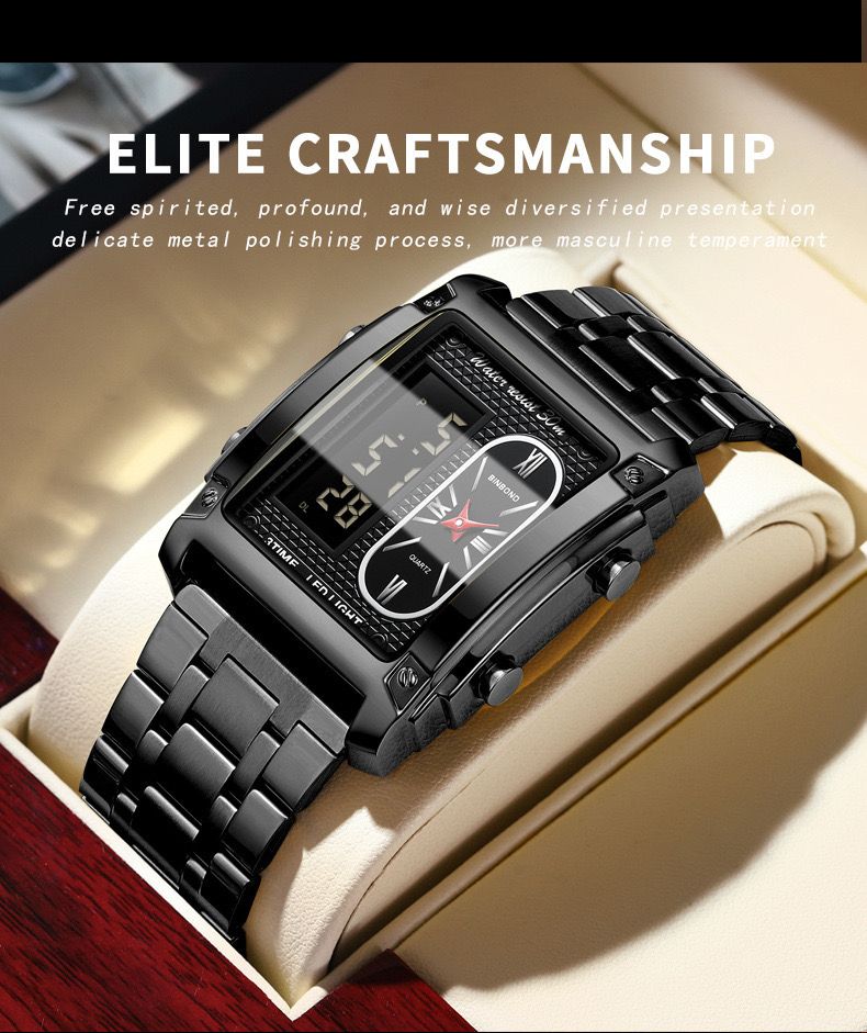 Binbond B2311 Fashion Men's Creative Steel Strap Electronic Watch, Dual Movements, Multi - Function, Waterproof, New Style Watch For Male Students, First - Class Quality, First - Class Service