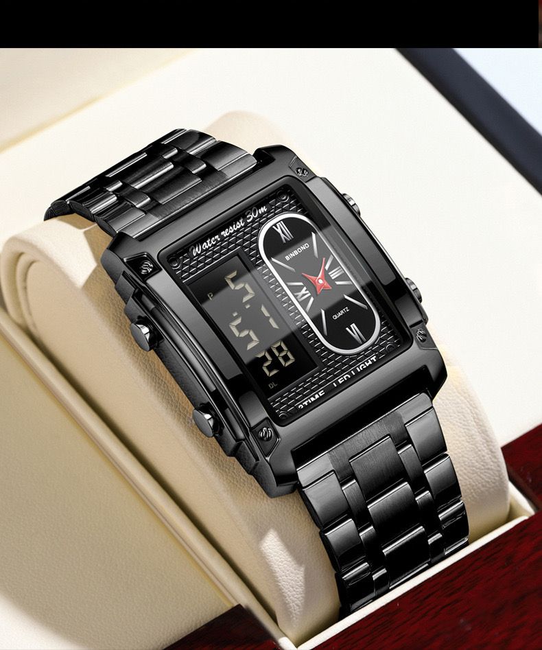 Binbond B2311 Fashion Men's Creative Steel Strap Electronic Watch, Dual Movements, Multi - Function, Waterproof, New Style Watch For Male Students, First - Class Quality, First - Class Service