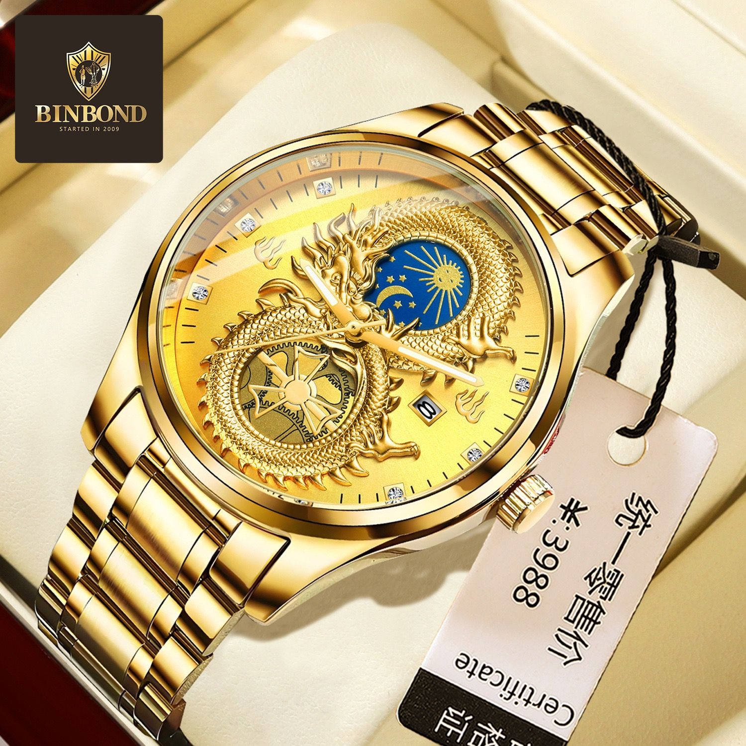 FNGEEN S999 Hot Sell Gold Boys Quartz Watch Formal Steel Strap Water Proof Calendar Low Moq Business Wrist Watch