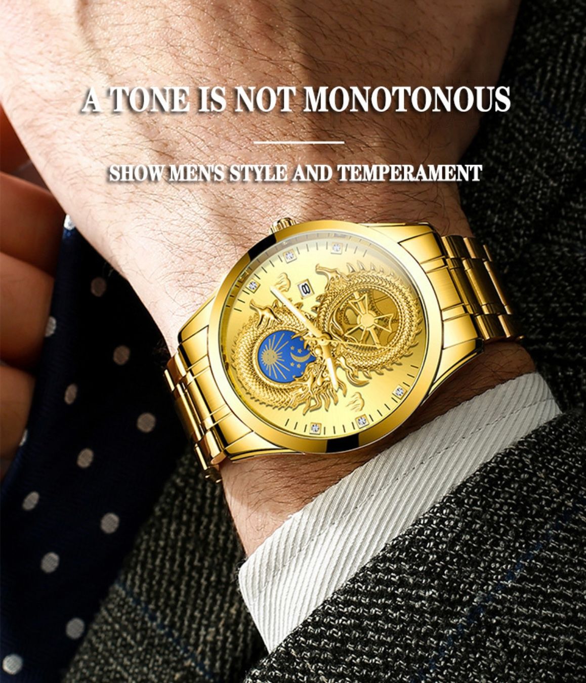 FNGEEN S999 Hot Sell Gold Boys Quartz Watch Formal Steel Strap Water Proof Calendar Low Moq Business Wrist Watch