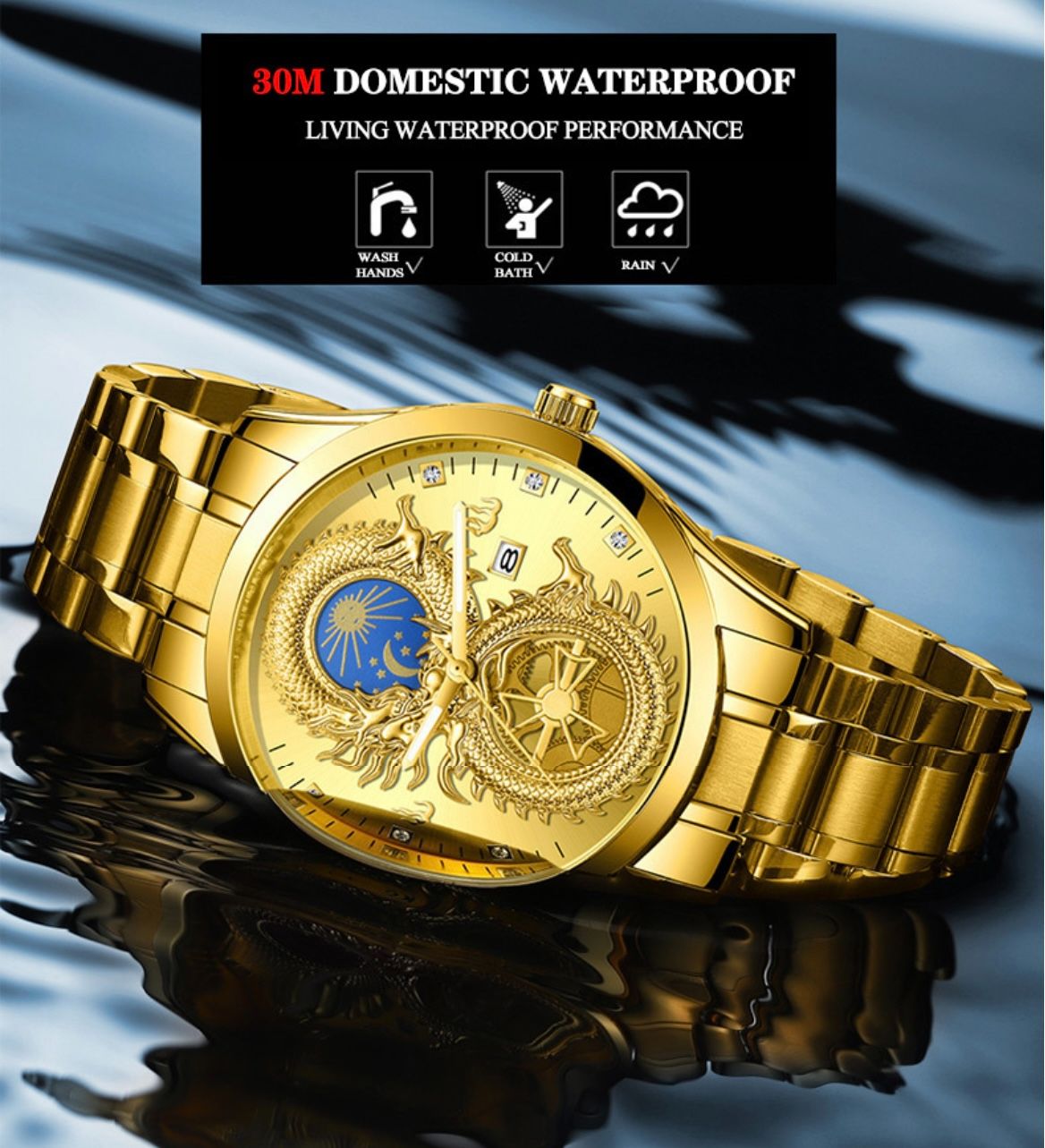 FNGEEN S999 Hot Sell Gold Boys Quartz Watch Formal Steel Strap Water Proof Calendar Low Moq Business Wrist Watch