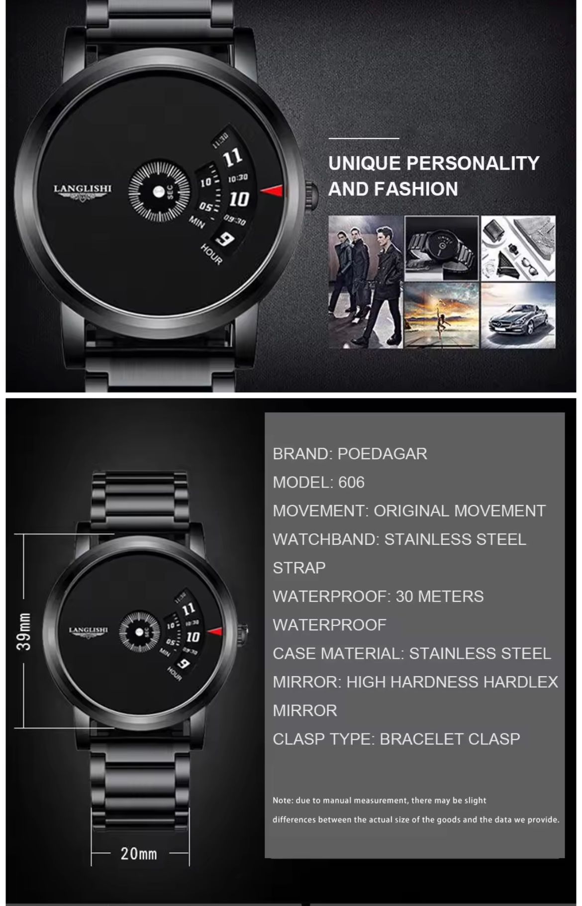 Poedagar  606 Fashion Sport Watch Wrist Top Quality Waterproof Stainless Steel Quartz Watches Chronograph Watch for Men