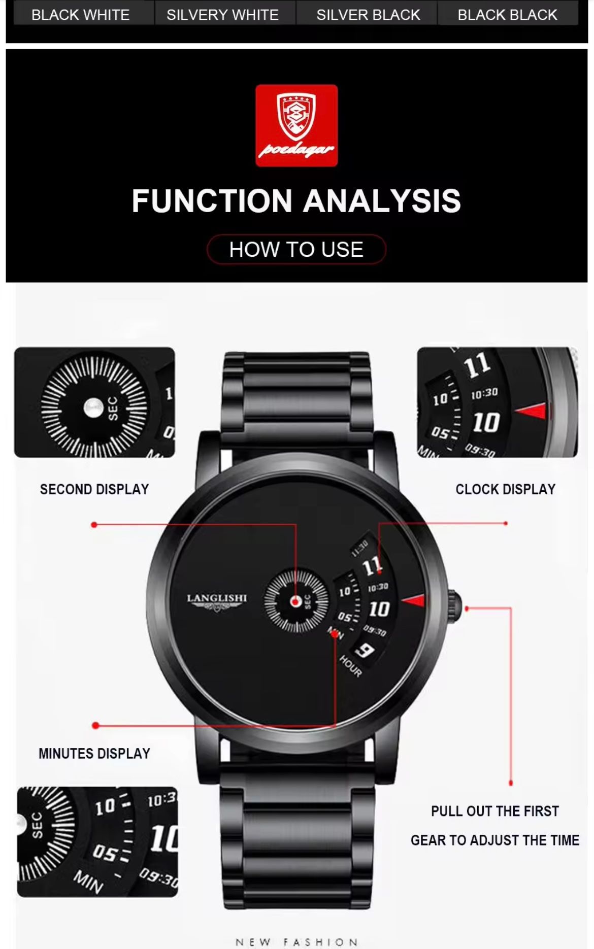 Poedagar  606 Fashion Sport Watch Wrist Top Quality Waterproof Stainless Steel Quartz Watches Chronograph Watch for Men