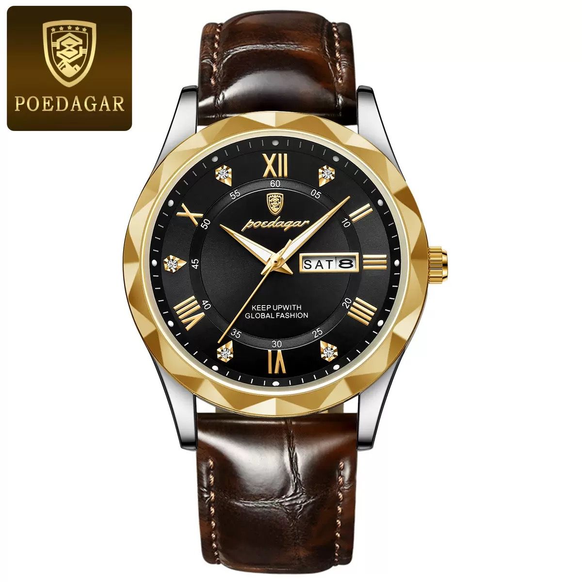 POEDAGAR  P615  Luxury Business Man Wristwatch Waterproof Luminous Date Week Men Watch for Men Quartz Clock Leather Watches Reloj