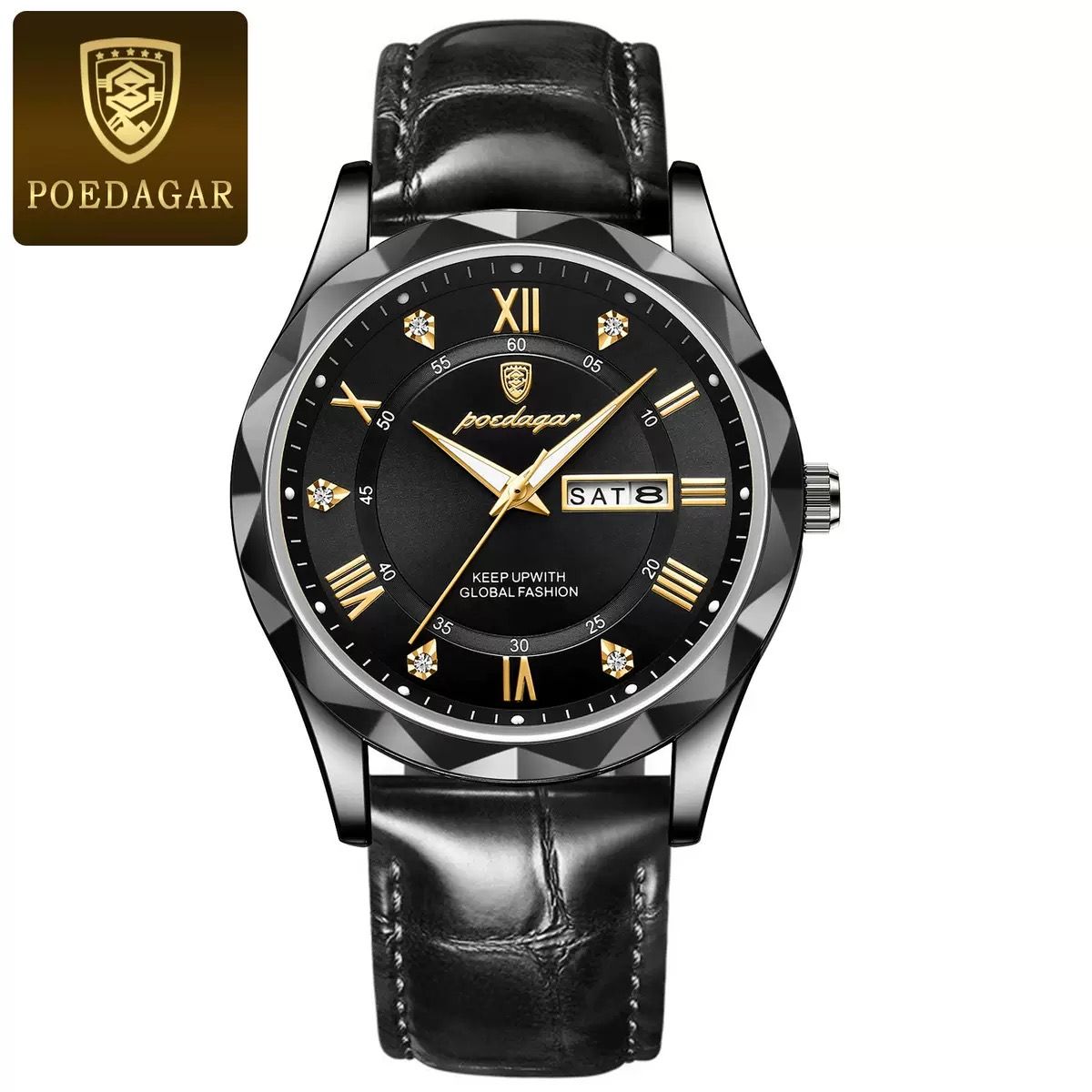 POEDAGAR  P615  Luxury Business Man Wristwatch Waterproof Luminous Date Week Men Watch for Men Quartz Clock Leather Watches Reloj