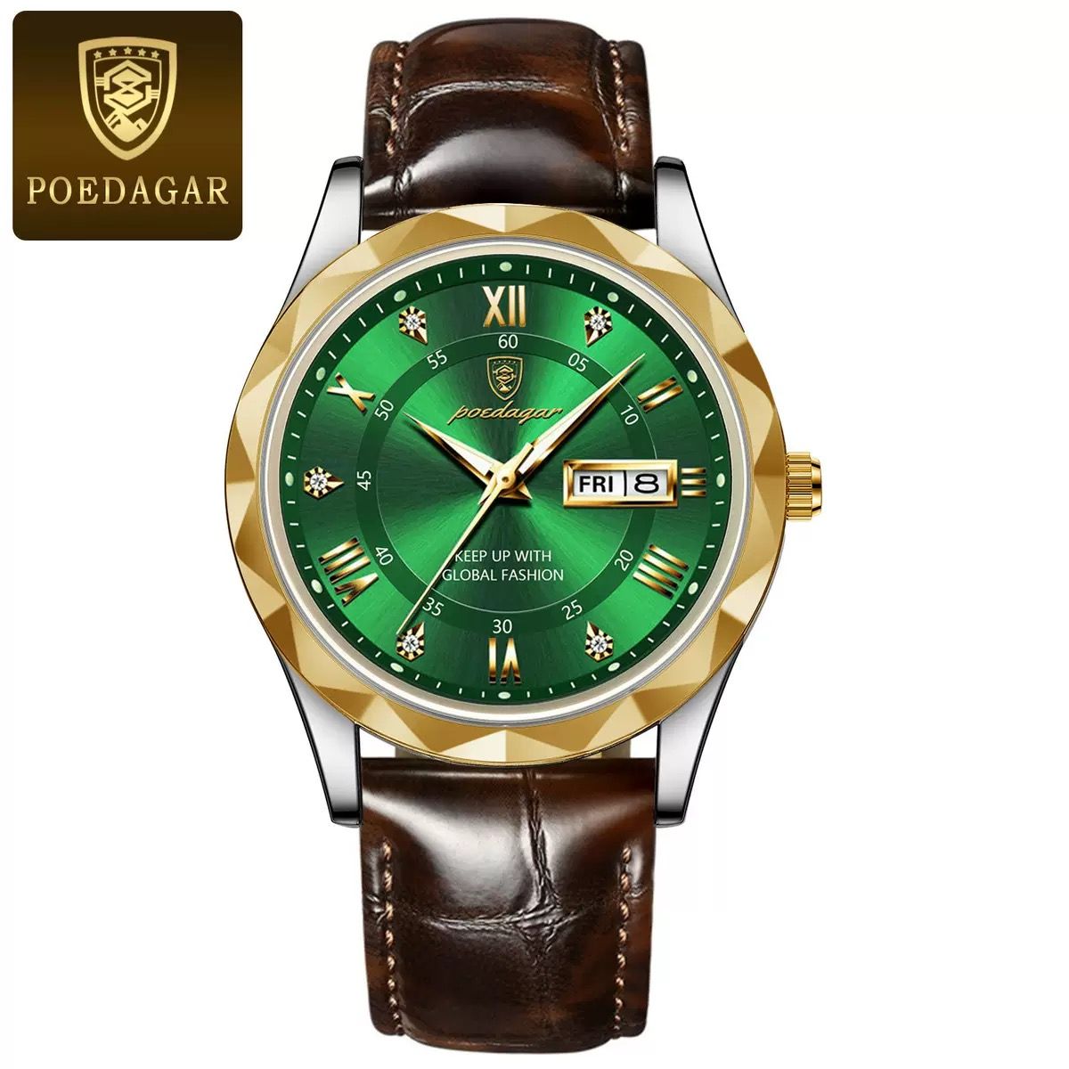 POEDAGAR  P615  Luxury Business Man Wristwatch Waterproof Luminous Date Week Men Watch for Men Quartz Clock Leather Watches Reloj