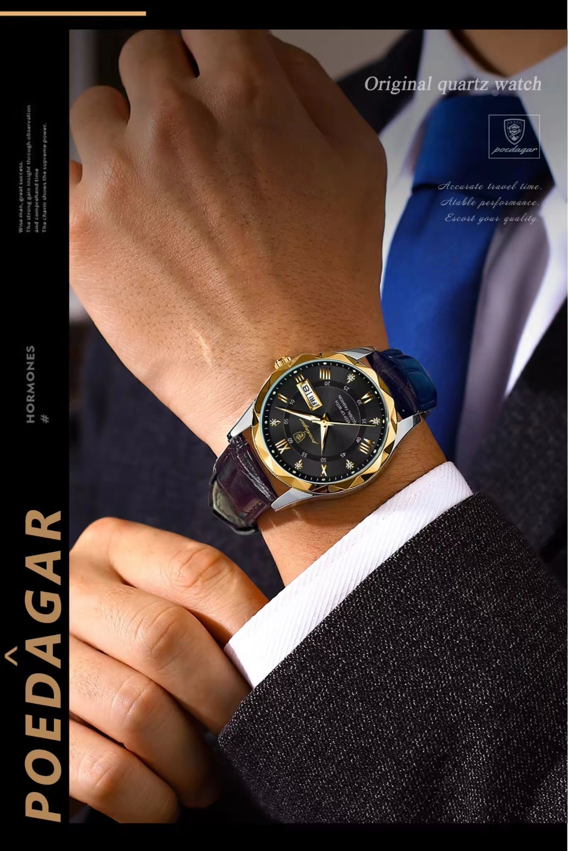 POEDAGAR  P615  Luxury Business Man Wristwatch Waterproof Luminous Date Week Men Watch for Men Quartz Clock Leather Watches Reloj