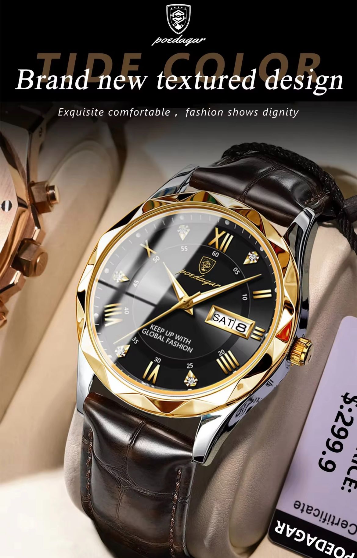 POEDAGAR  P615  Luxury Business Man Wristwatch Waterproof Luminous Date Week Men Watch for Men Quartz Clock Leather Watches Reloj
