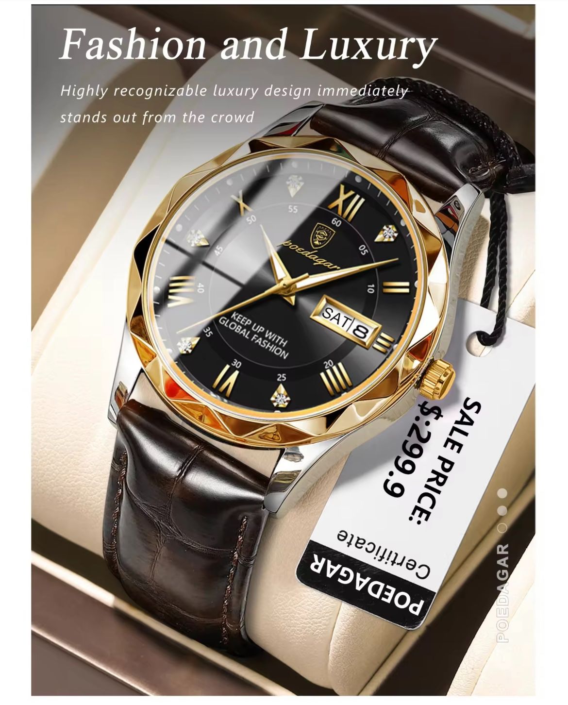 POEDAGAR  P615  Luxury Business Man Wristwatch Waterproof Luminous Date Week Men Watch for Men Quartz Clock Leather Watches Reloj