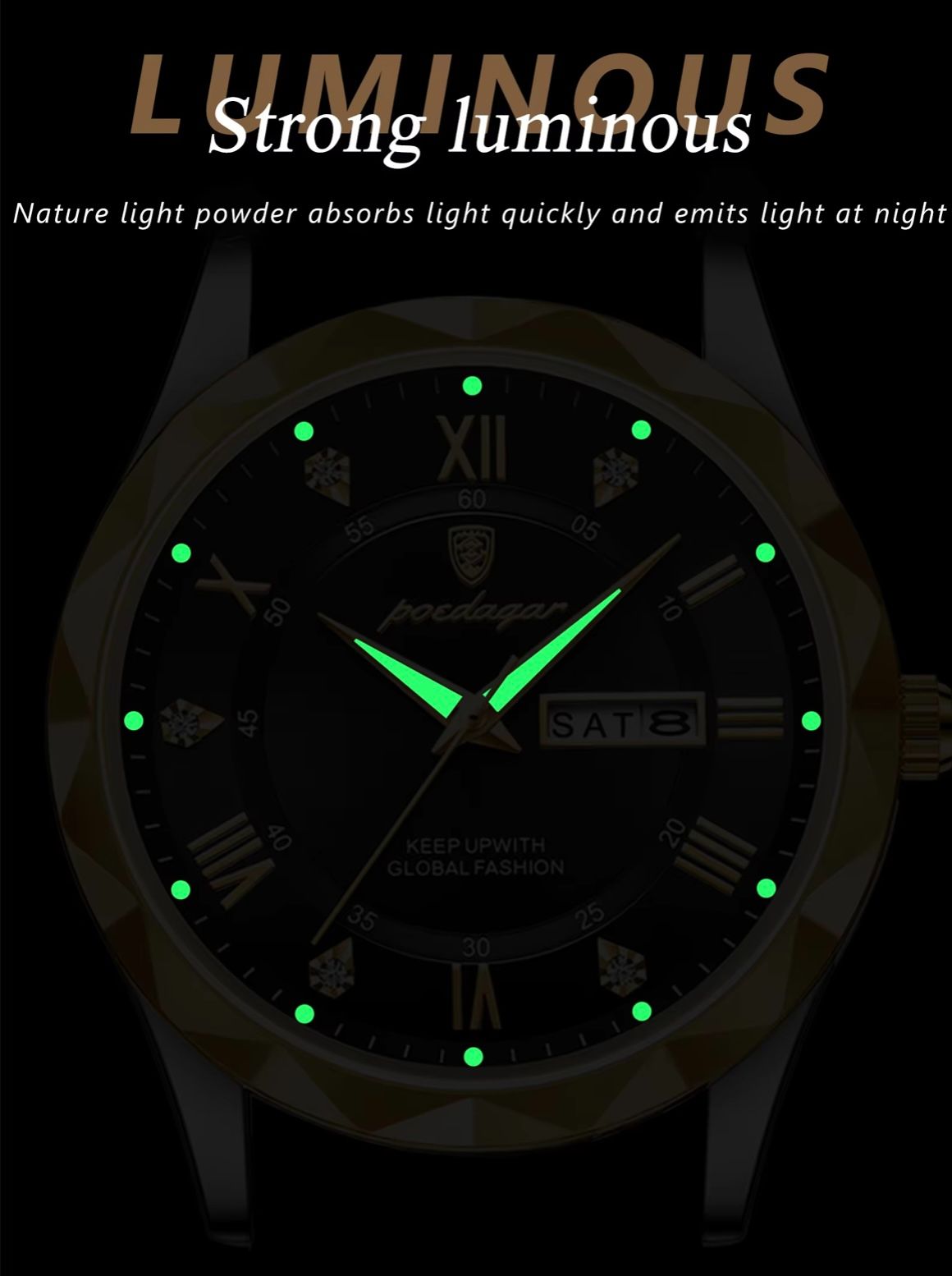 POEDAGAR  P615  Luxury Business Man Wristwatch Waterproof Luminous Date Week Men Watch for Men Quartz Clock Leather Watches Reloj