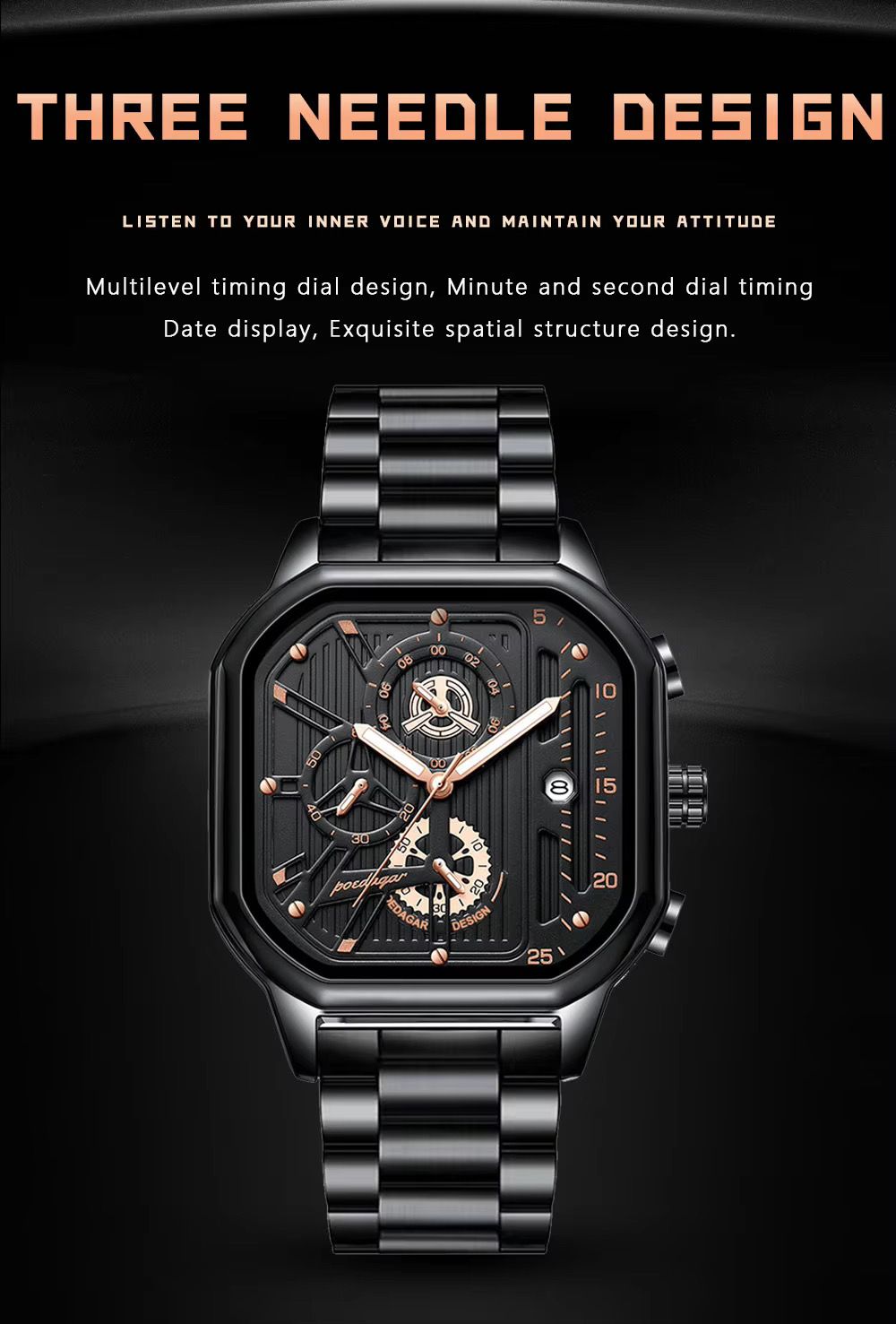 POEDAGAR 628 Luxury Men's Watch Fashion Casual Sport 3 Needles Stainless Steel Waterproof Luminous Hands Man Wristwatch for Men