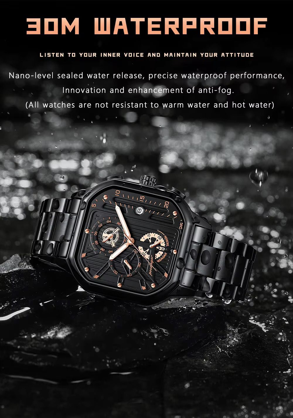 POEDAGAR 628 Luxury Men's Watch Fashion Casual Sport 3 Needles Stainless Steel Waterproof Luminous Hands Man Wristwatch for Men