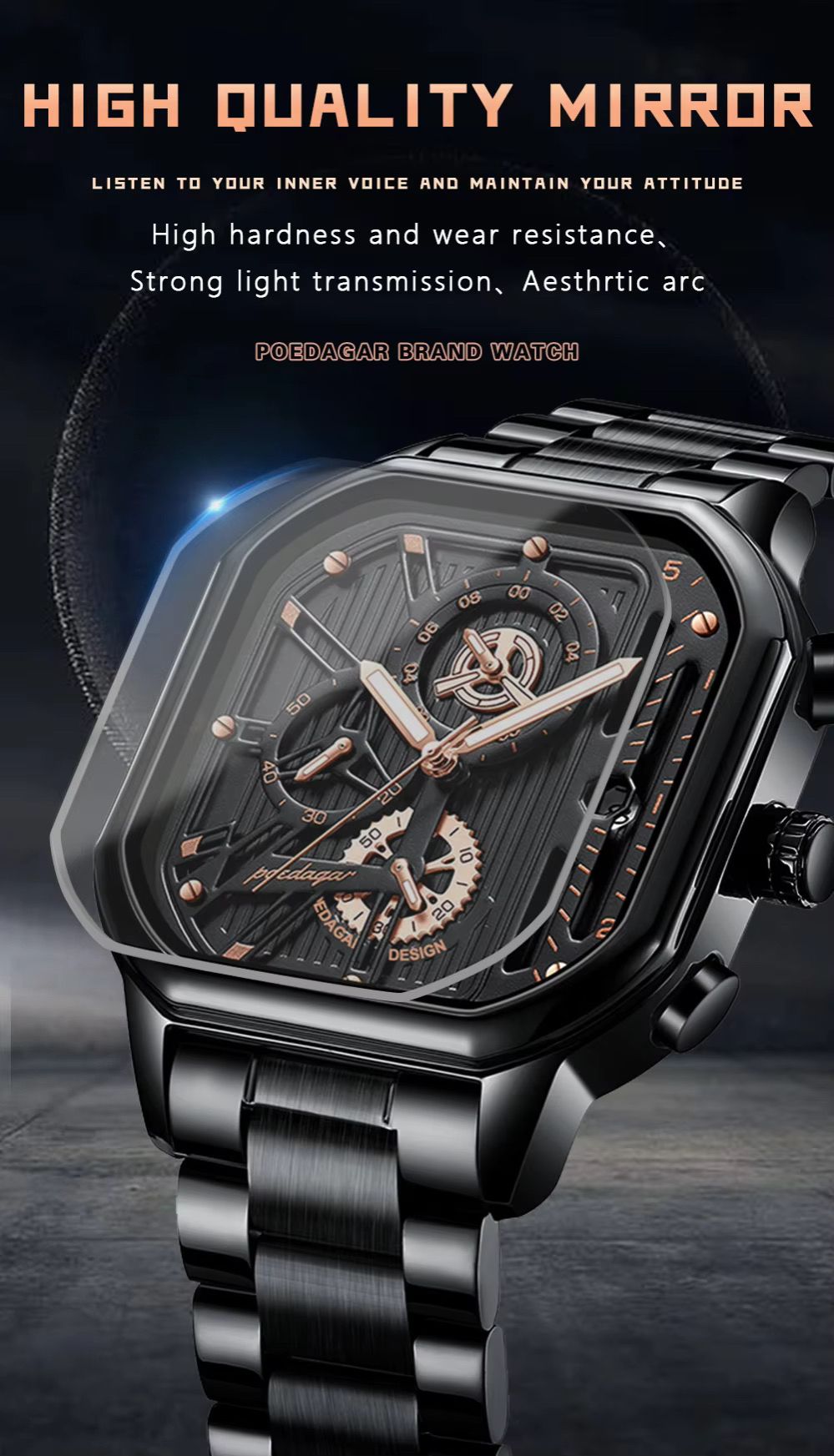 POEDAGAR 628 Luxury Men's Watch Fashion Casual Sport 3 Needles Stainless Steel Waterproof Luminous Hands Man Wristwatch for Men