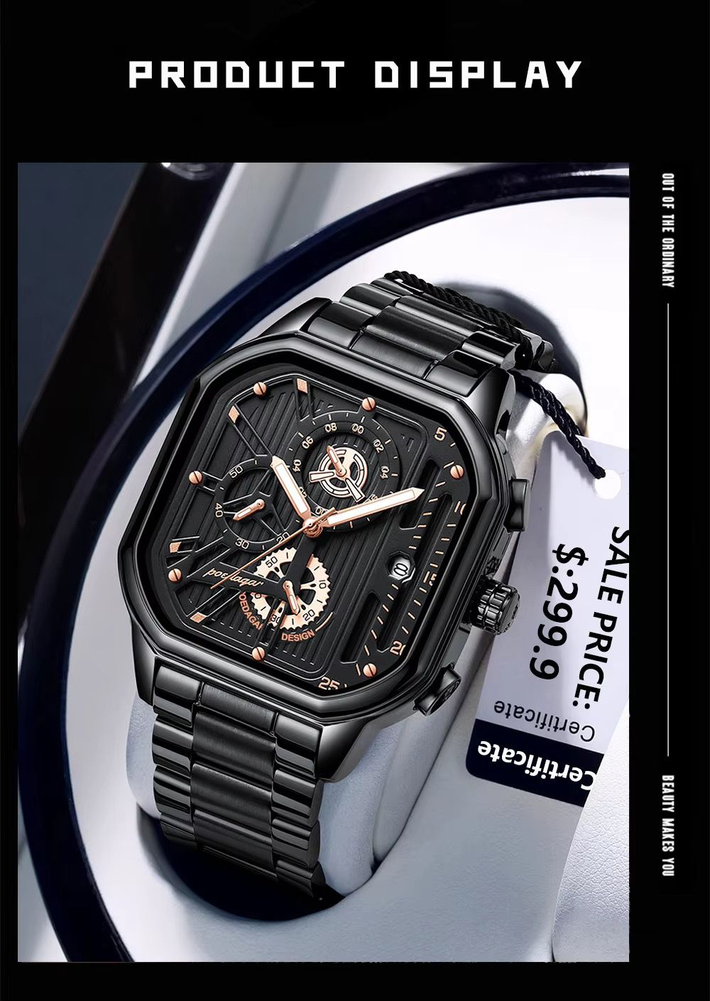 POEDAGAR 628 Luxury Men's Watch Fashion Casual Sport 3 Needles Stainless Steel Waterproof Luminous Hands Man Wristwatch for Men