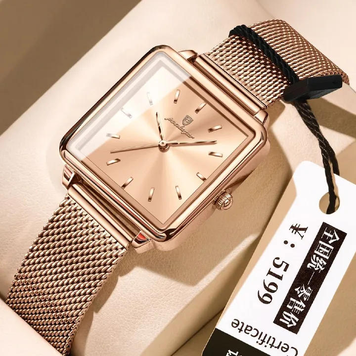 POEDAGAR 793 Mesh Stainless Steel Band Wristwatch Simple Square Design Women's 3ATM Deep Waterproof Quartz Luxury Watch for Girl