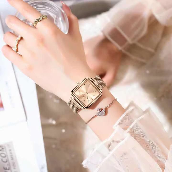 POEDAGAR 793 Mesh Stainless Steel Band Wristwatch Simple Square Design Women's 3ATM Deep Waterproof Quartz Luxury Watch for Girl