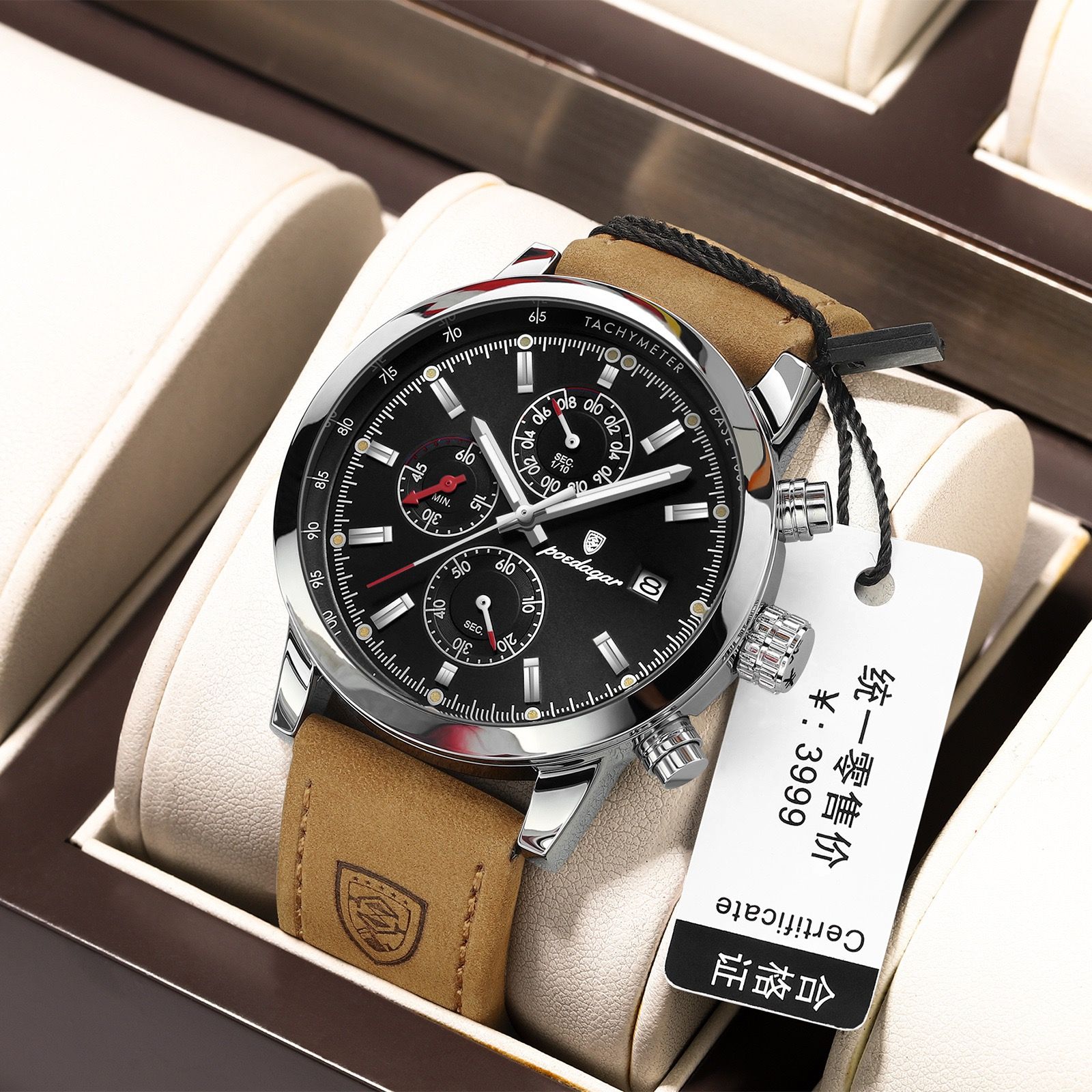 POEDAGAR 932 Fashion Mens Watch Wholesale Luxury Leather Quartz Watches Waterproof Luminous Wrist Chronograph Watch for Men