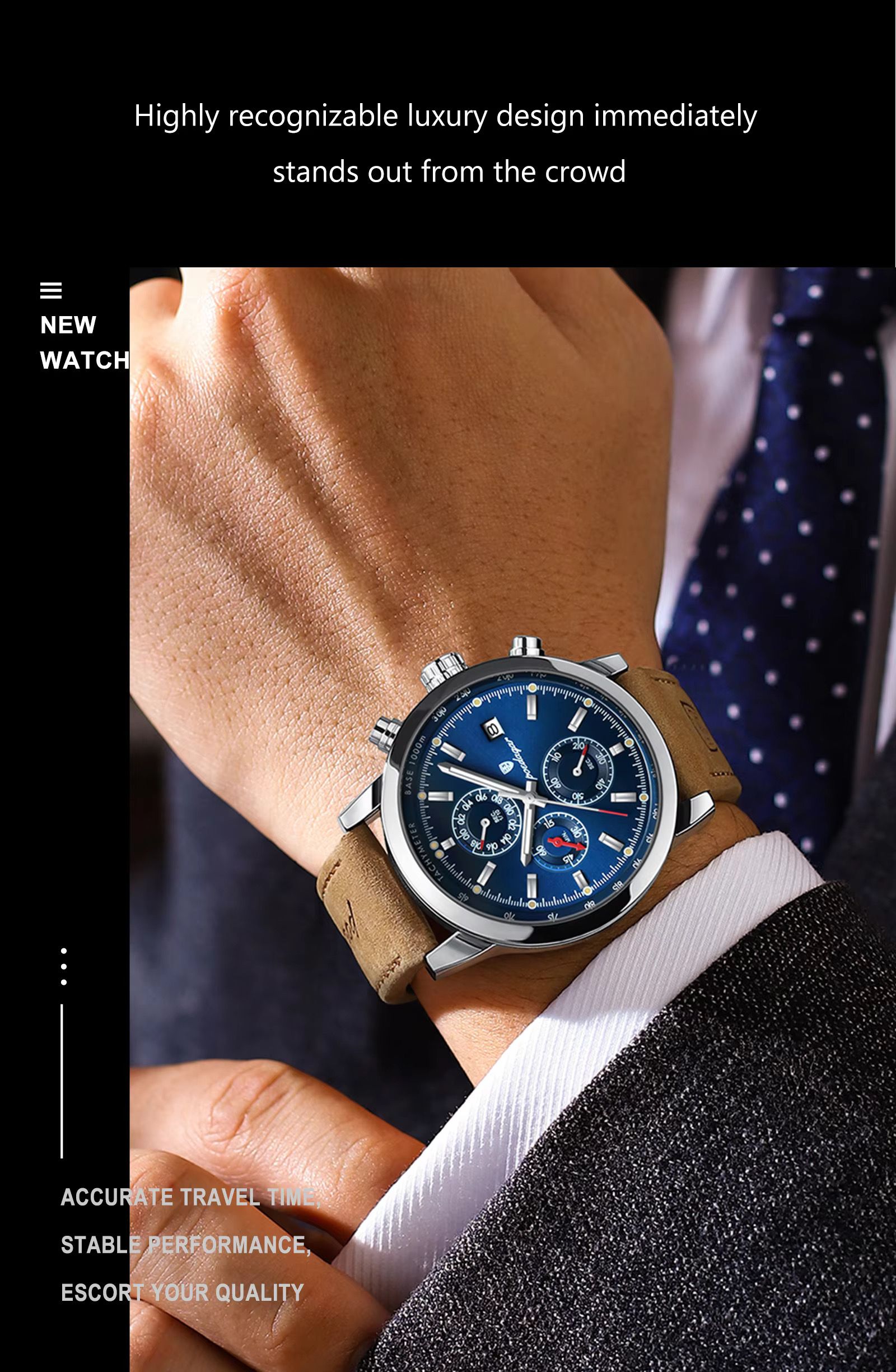 POEDAGAR 932 Fashion Mens Watch Wholesale Luxury Leather Quartz Watches Waterproof Luminous Wrist Chronograph Watch for Men