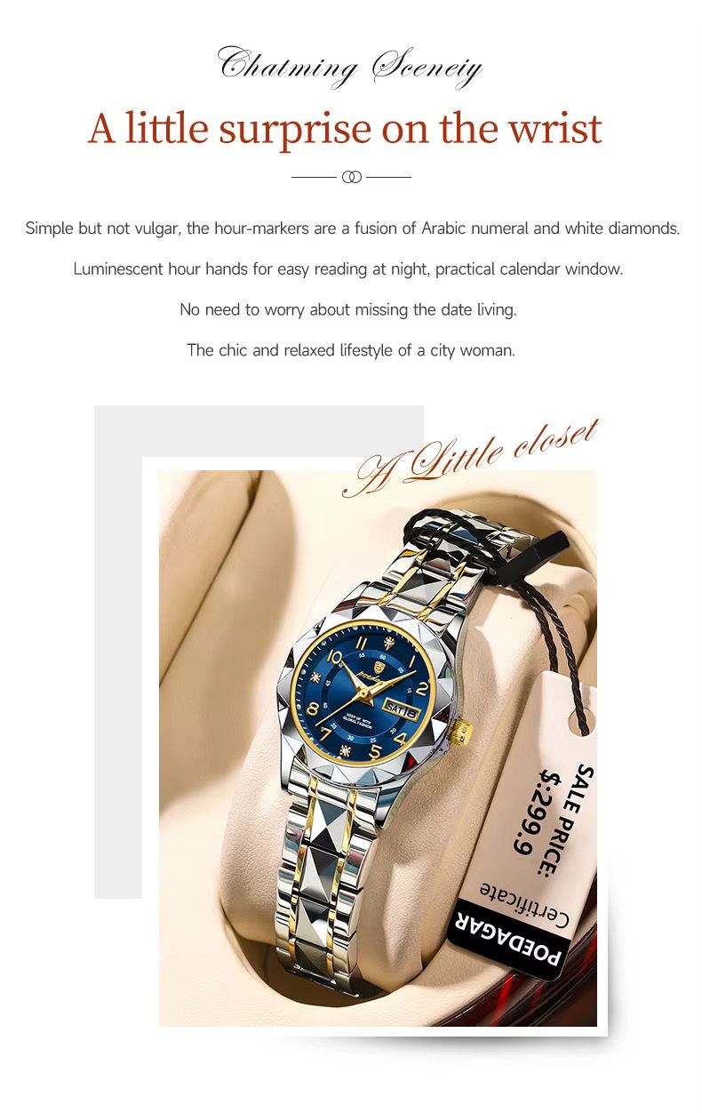 POEDAGAR 782 Fashion Luxury Women Watches Stainless Steel Wristwatch Waterproof Luminous Lady Quartz Watches