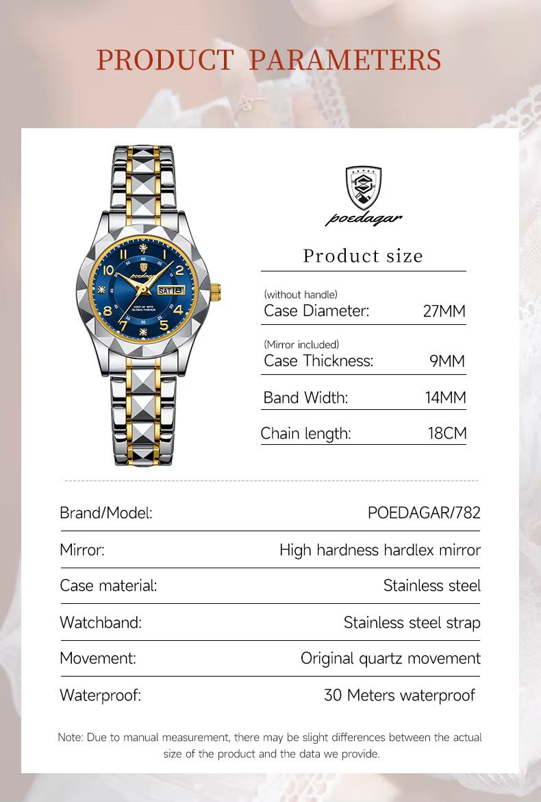 POEDAGAR 782 Fashion Luxury Women Watches Stainless Steel Wristwatch Waterproof Luminous Lady Quartz Watches
