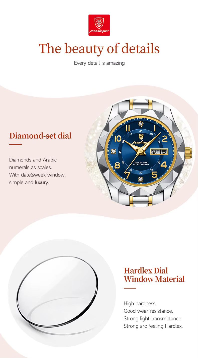 POEDAGAR 782 Fashion Luxury Women Watches Stainless Steel Wristwatch Waterproof Luminous Lady Quartz Watches