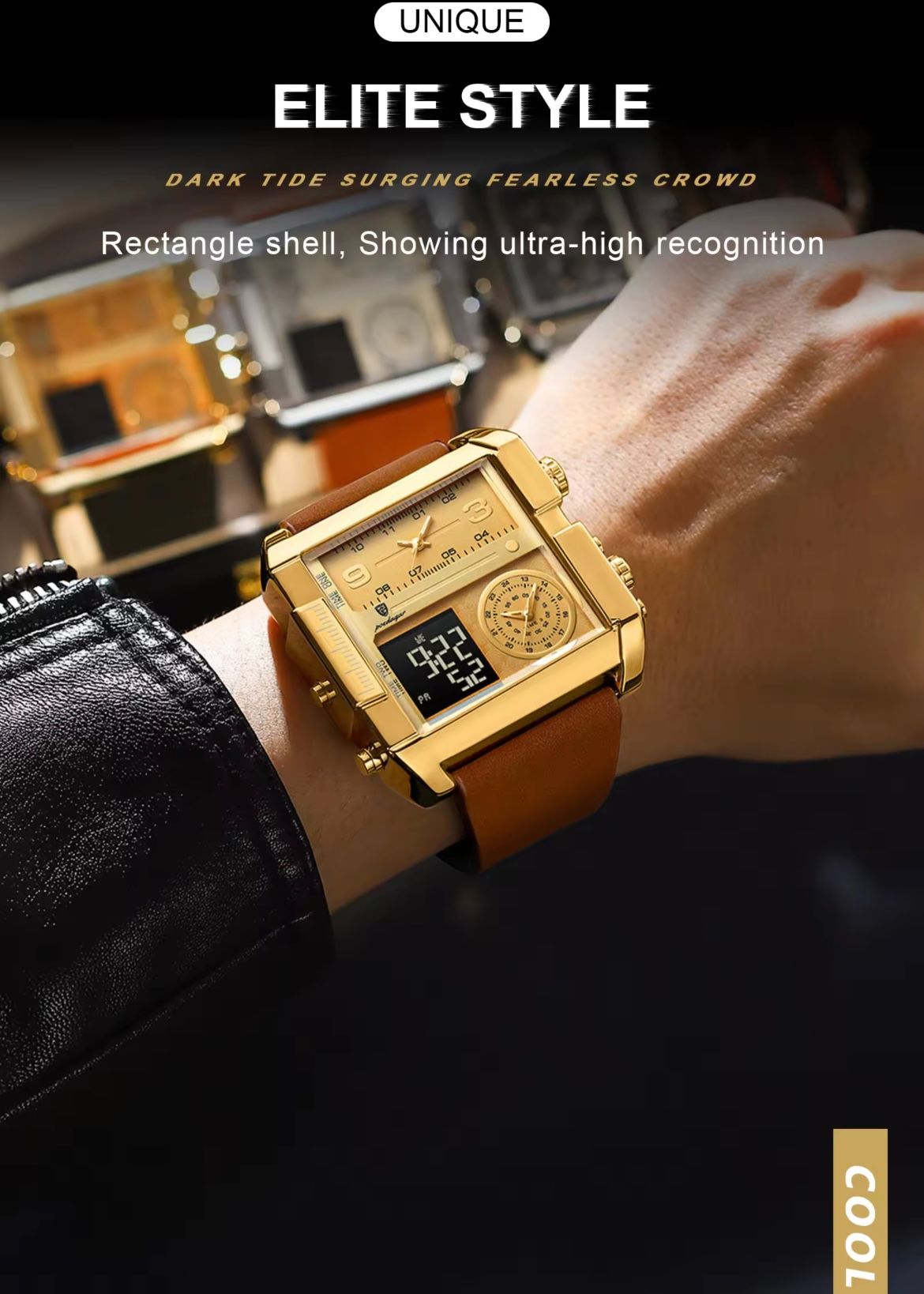 POEDAGAR 997 New Man Watch Rectangle Waterproof Luminous Day Week Men Wristwatch Digital Multifunction Men's Watches Quartz Reloj