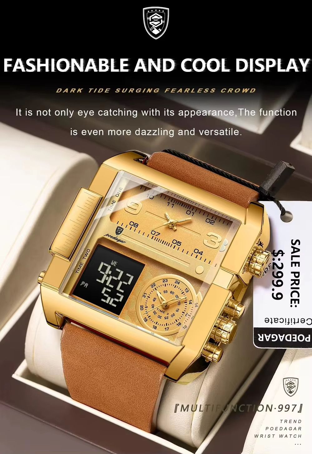 POEDAGAR 997 New Man Watch Rectangle Waterproof Luminous Day Week Men Wristwatch Digital Multifunction Men's Watches Quartz Reloj