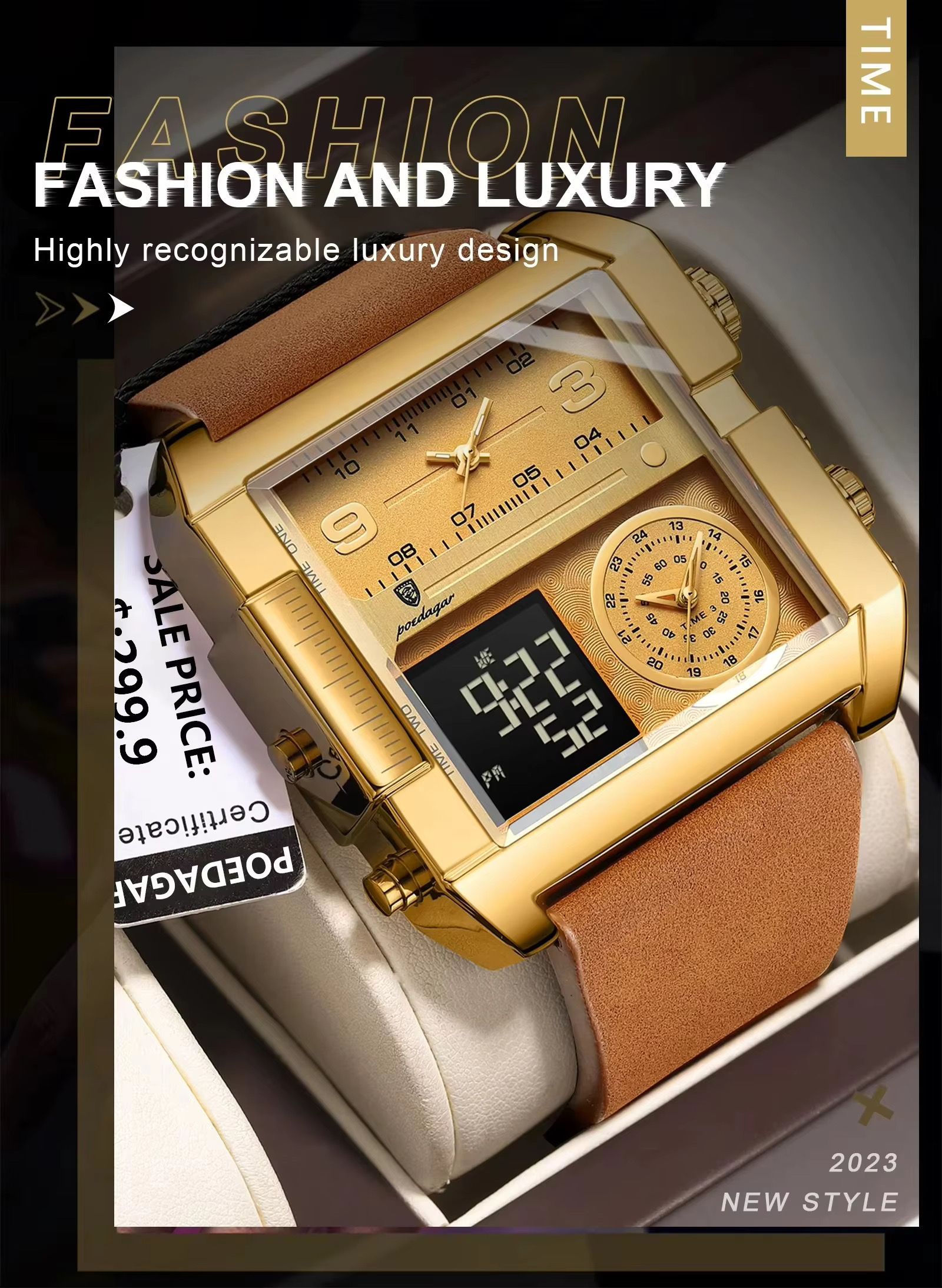 POEDAGAR 997 New Man Watch Rectangle Waterproof Luminous Day Week Men Wristwatch Digital Multifunction Men's Watches Quartz Reloj