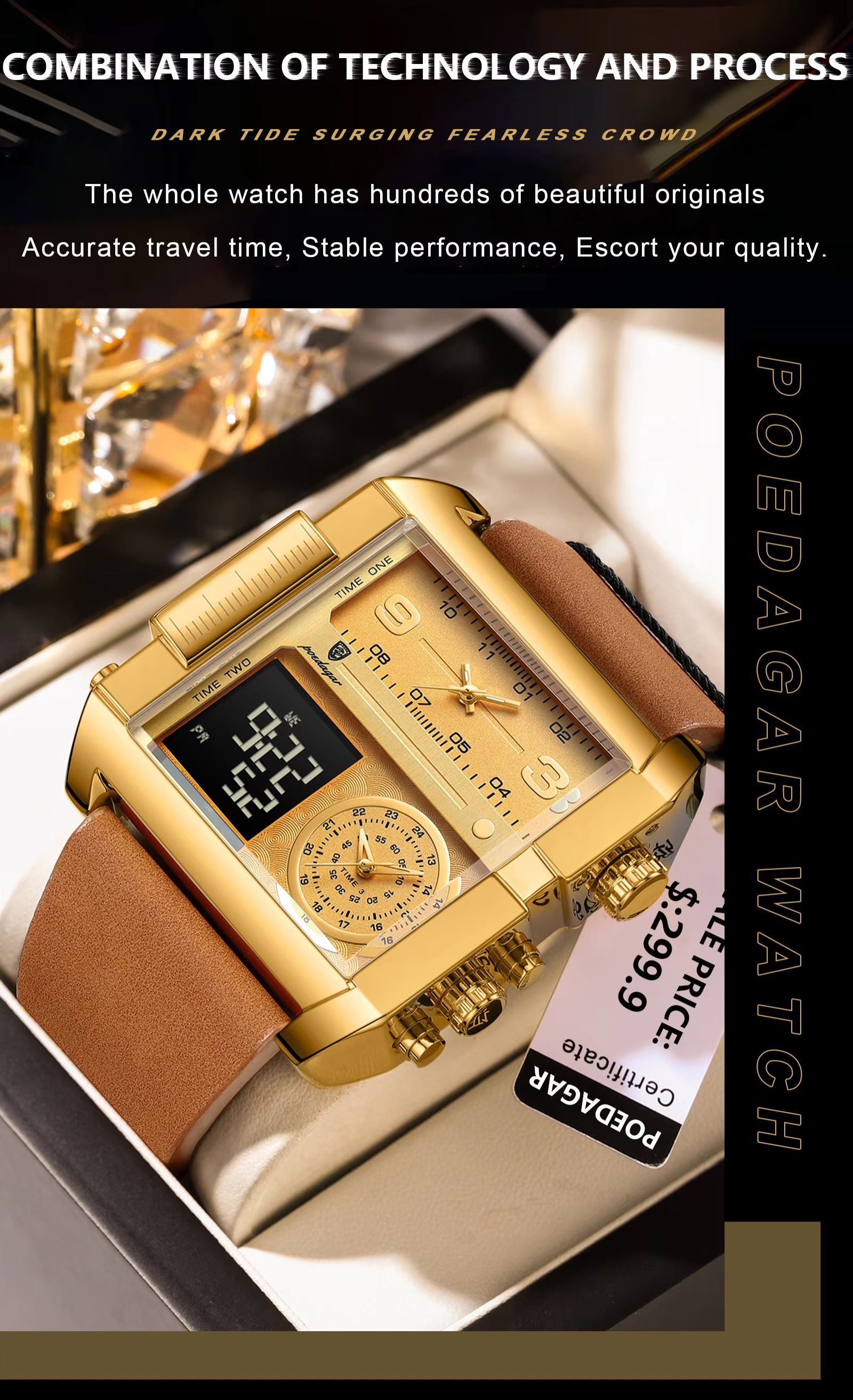 POEDAGAR 997 New Man Watch Rectangle Waterproof Luminous Day Week Men Wristwatch Digital Multifunction Men's Watches Quartz Reloj