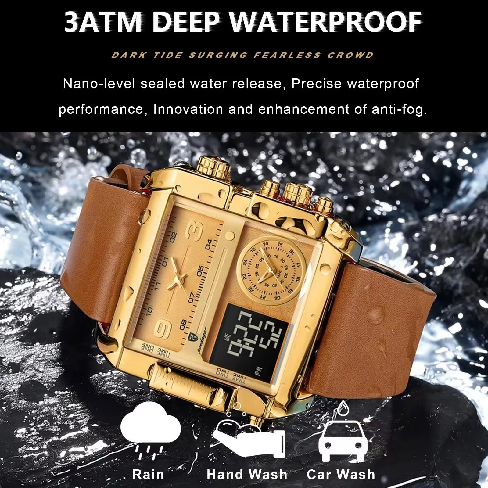 POEDAGAR 997 New Man Watch Rectangle Waterproof Luminous Day Week Men Wristwatch Digital Multifunction Men's Watches Quartz Reloj