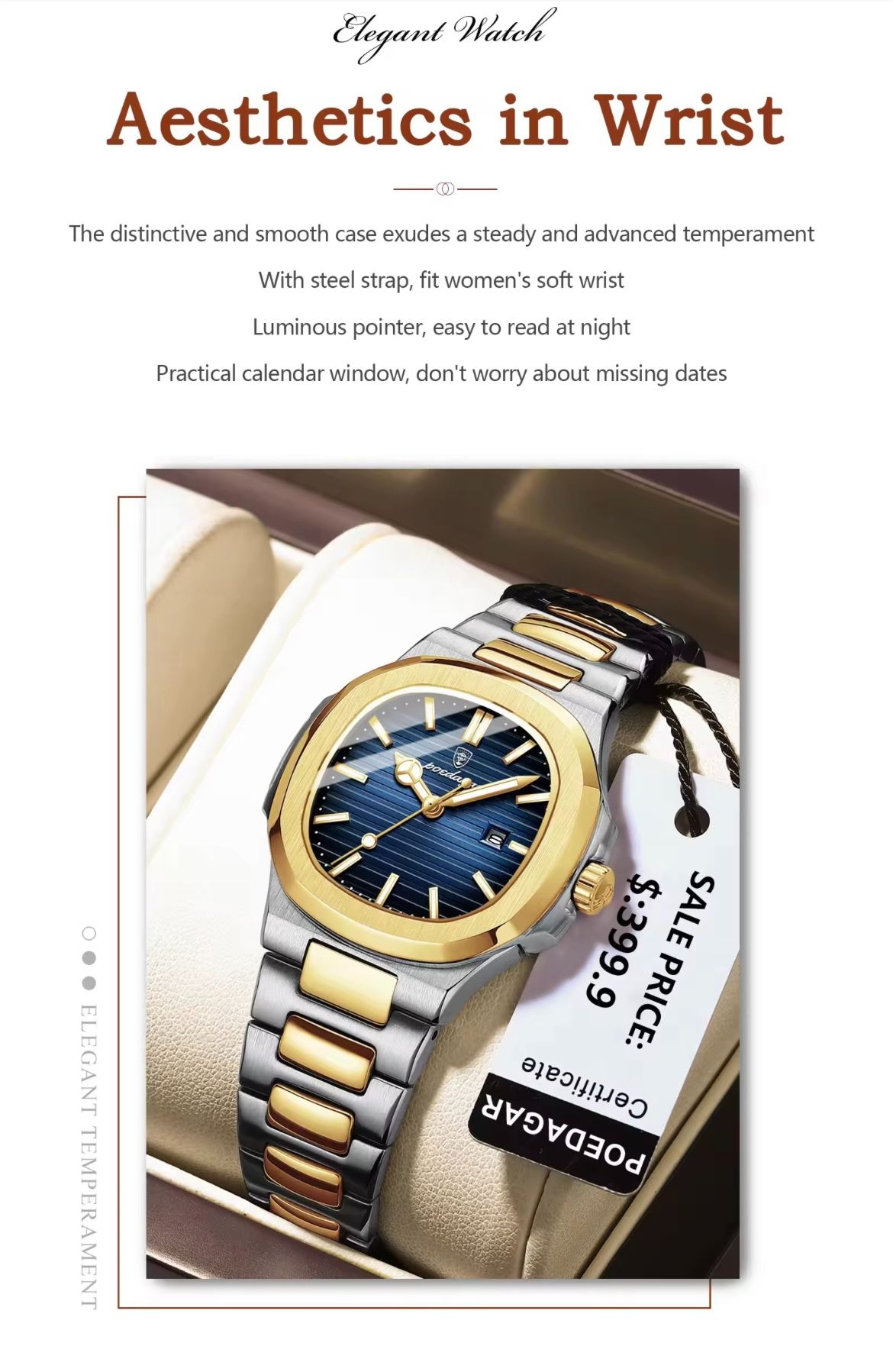 POEDAGAR 789 Women Leisure Quartz Watches Luminous Hands Night Light Fashion Stainless Steel Ladies Watch for Montre Femme Reloj