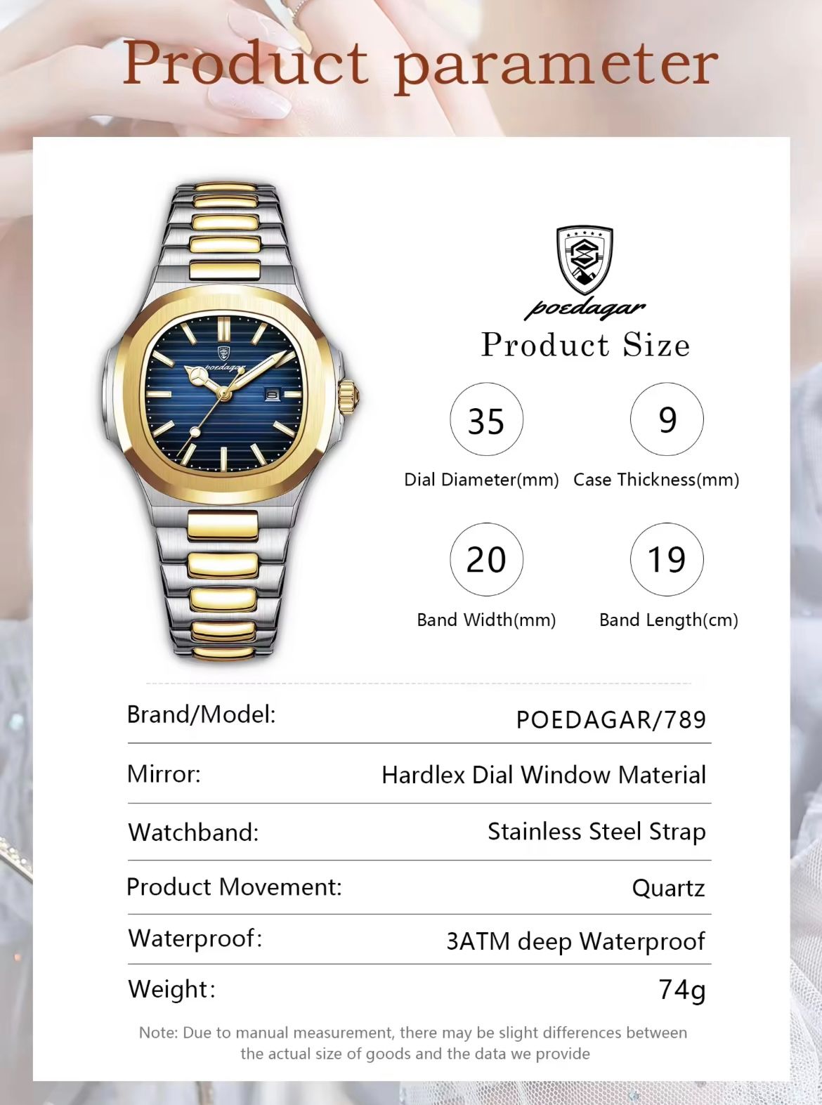 POEDAGAR 789 Women Leisure Quartz Watches Luminous Hands Night Light Fashion Stainless Steel Ladies Watch for Montre Femme Reloj