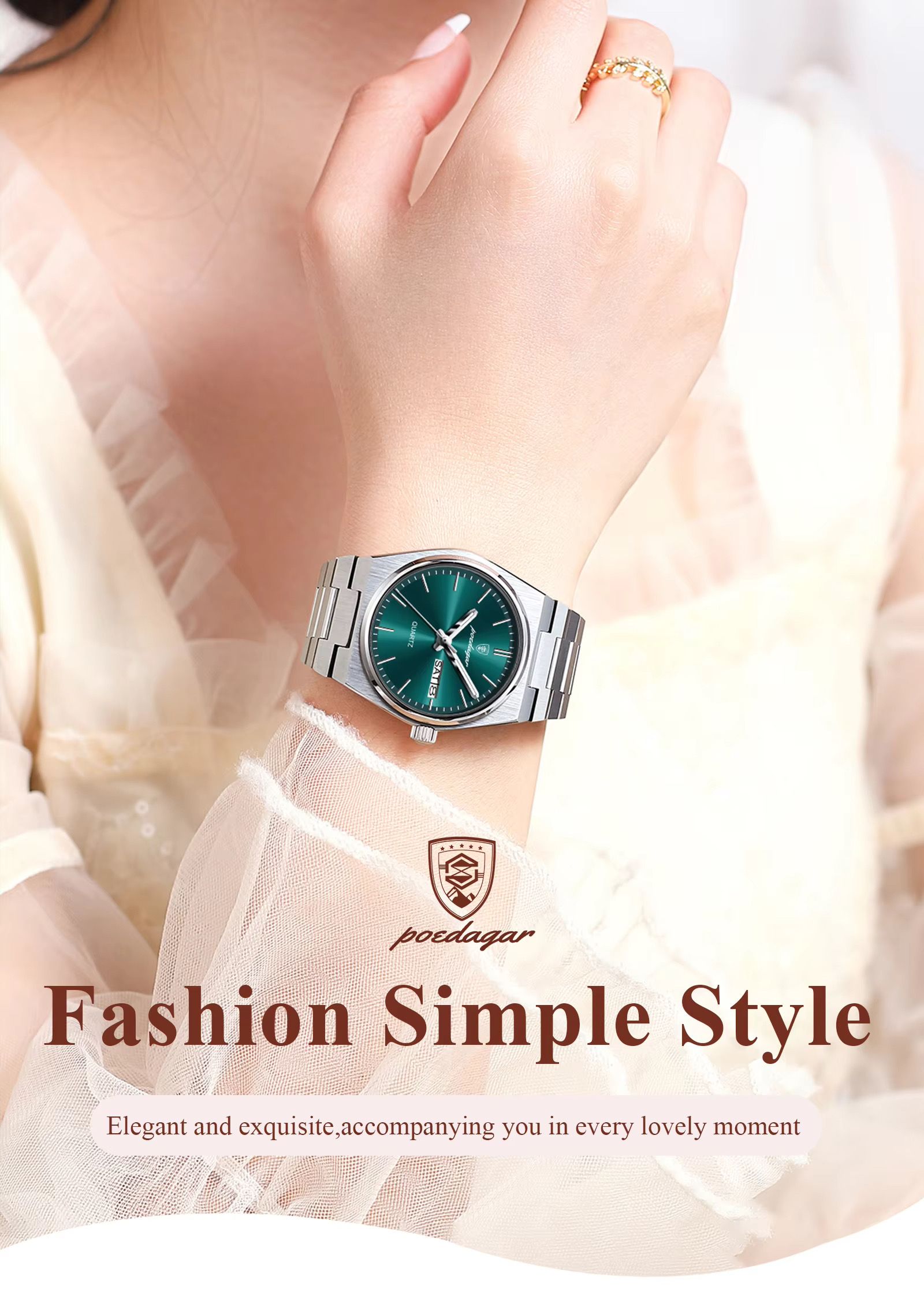 POEDAGAR 786 Ladies Elegant Quartz Watch Waterproof Luminous Luxury Watch Woman Date Week Stainless Steel Women's Watches Clock