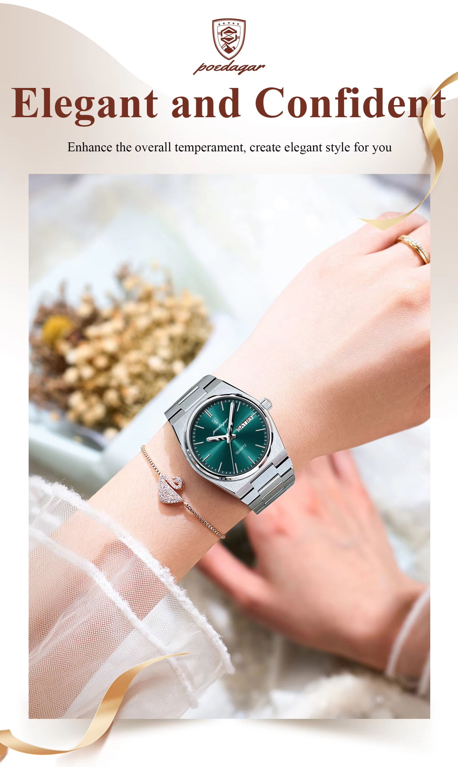 POEDAGAR 786 Ladies Elegant Quartz Watch Waterproof Luminous Luxury Watch Woman Date Week Stainless Steel Women's Watches Clock