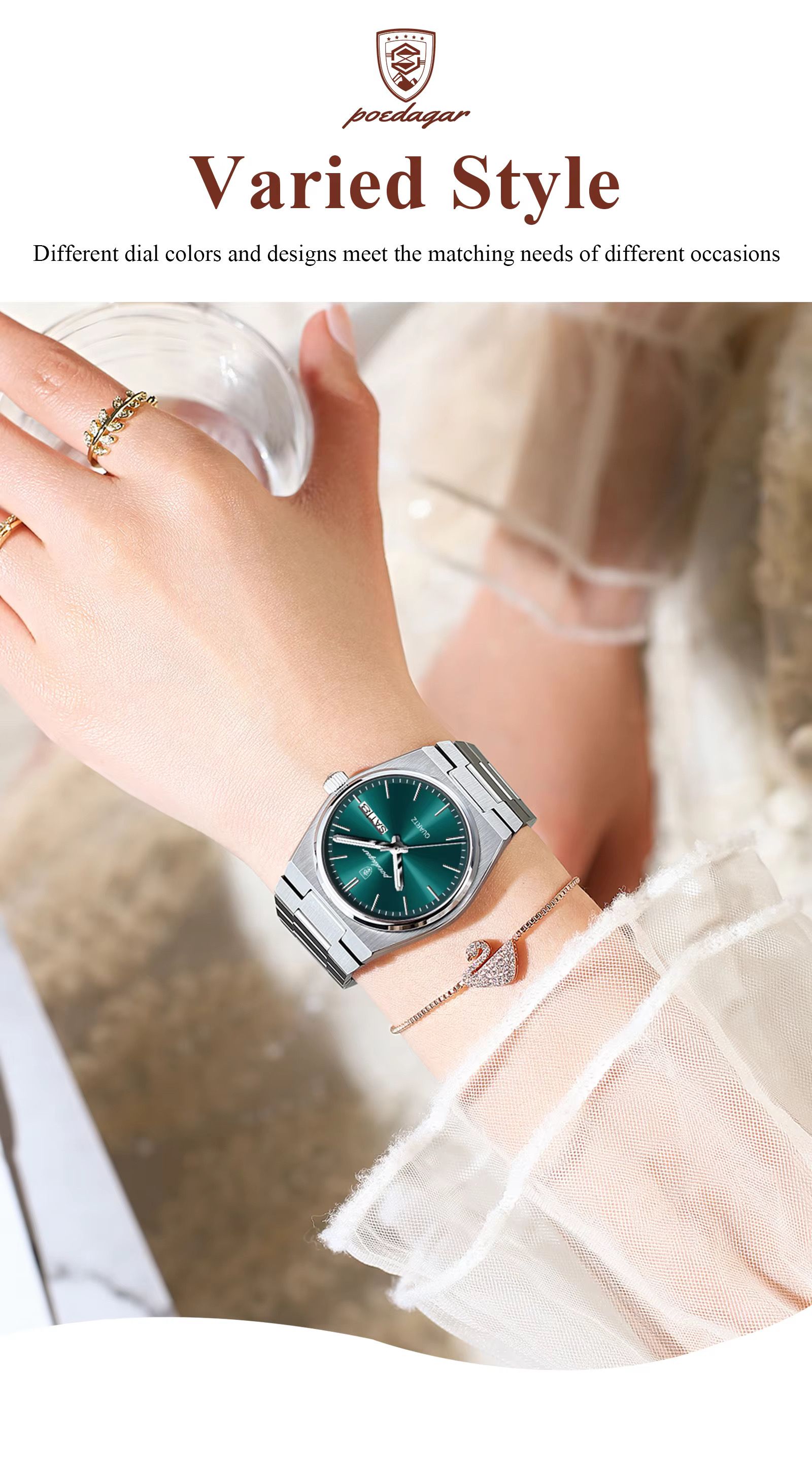 POEDAGAR 786 Ladies Elegant Quartz Watch Waterproof Luminous Luxury Watch Woman Date Week Stainless Steel Women's Watches Clock