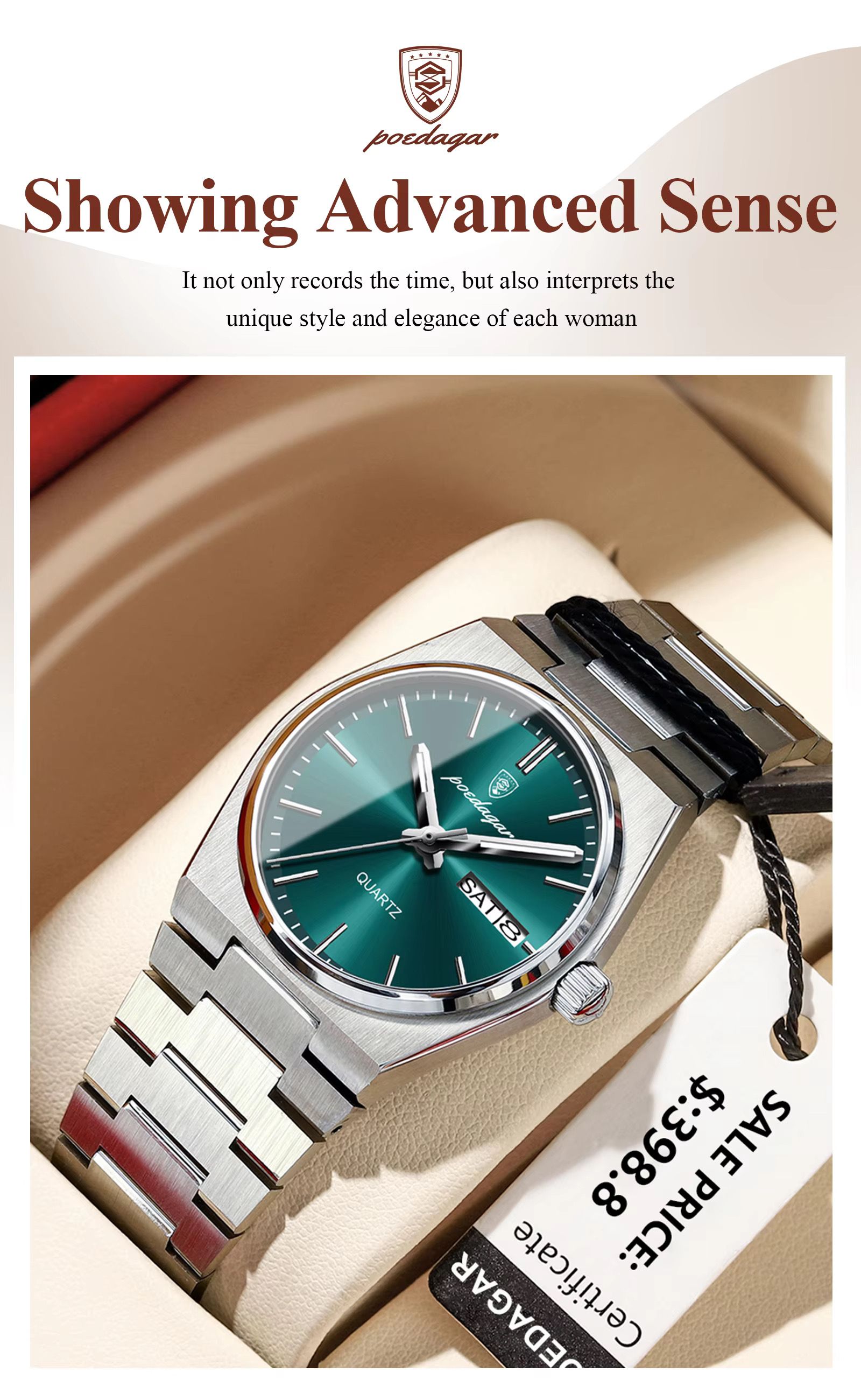 POEDAGAR 786 Ladies Elegant Quartz Watch Waterproof Luminous Luxury Watch Woman Date Week Stainless Steel Women's Watches Clock