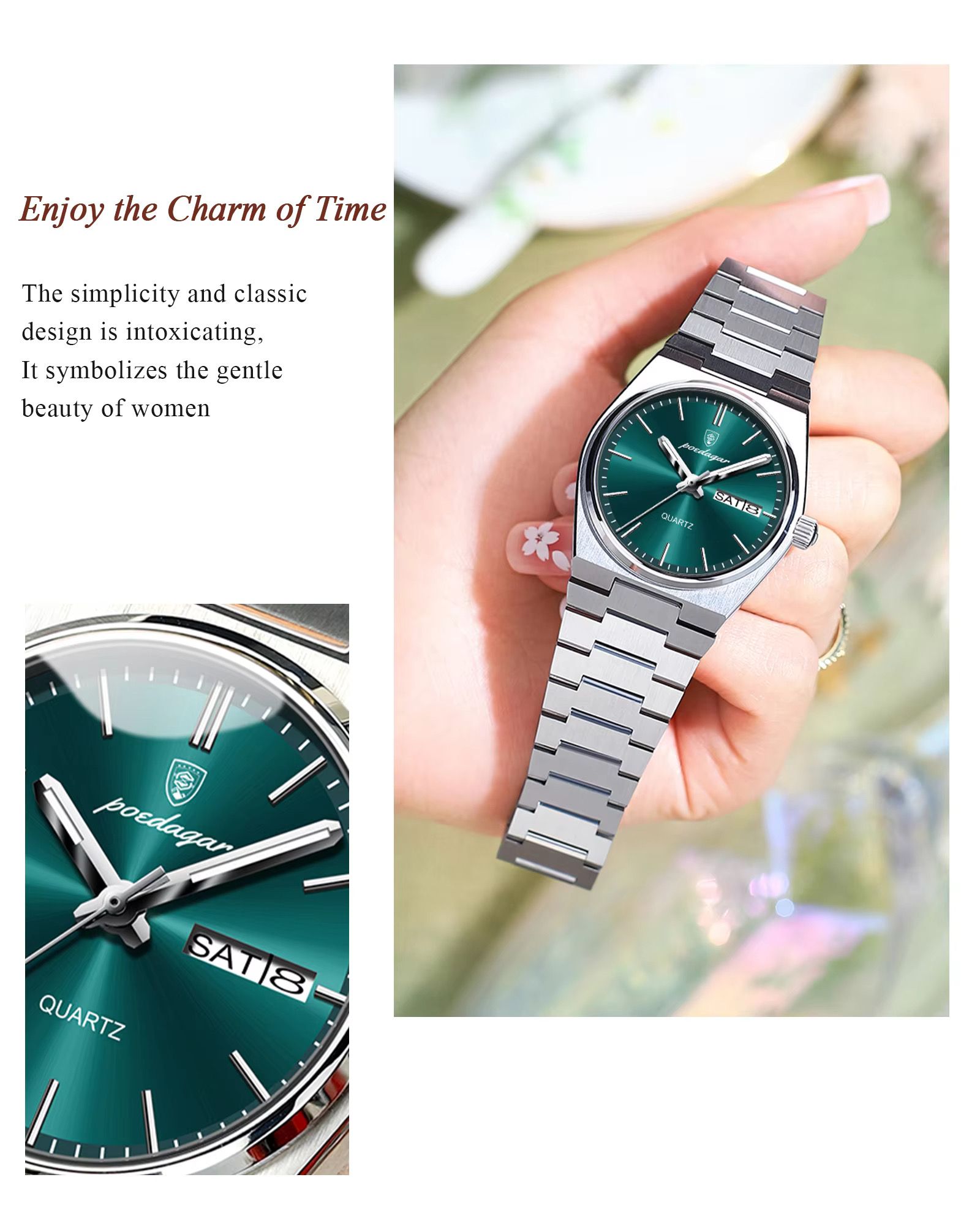 POEDAGAR 786 Ladies Elegant Quartz Watch Waterproof Luminous Luxury Watch Woman Date Week Stainless Steel Women's Watches Clock