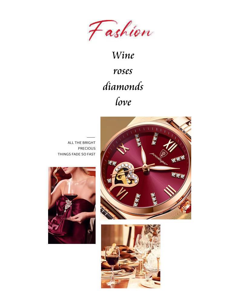 POEDAGAR 320 Fashion Rose Gold Stainless Stain Steel Ladies Watch Women Watch Waterproof Quartz Wristwatch Romantic for Gift