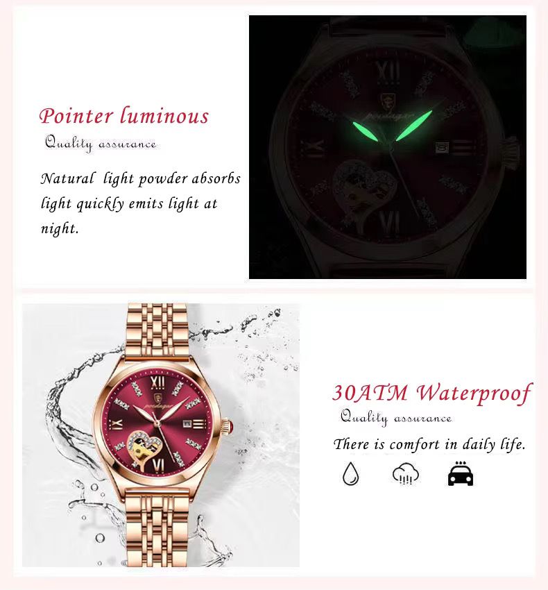 POEDAGAR 320 Fashion Rose Gold Stainless Stain Steel Ladies Watch Women Watch Waterproof Quartz Wristwatch Romantic for Gift