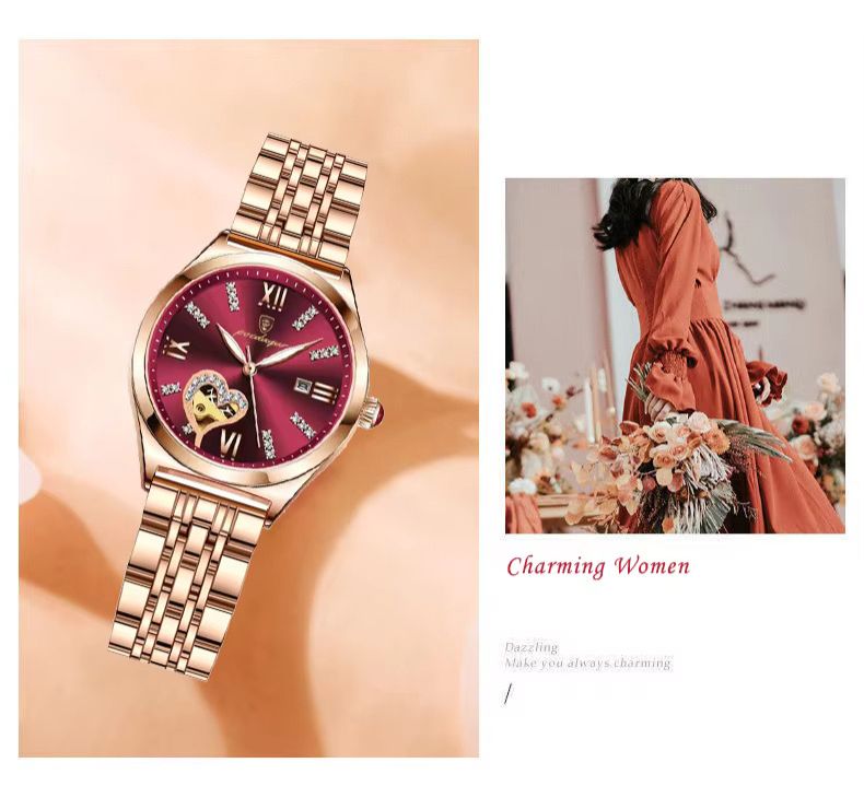 POEDAGAR 320 Fashion Rose Gold Stainless Stain Steel Ladies Watch Women Watch Waterproof Quartz Wristwatch Romantic for Gift