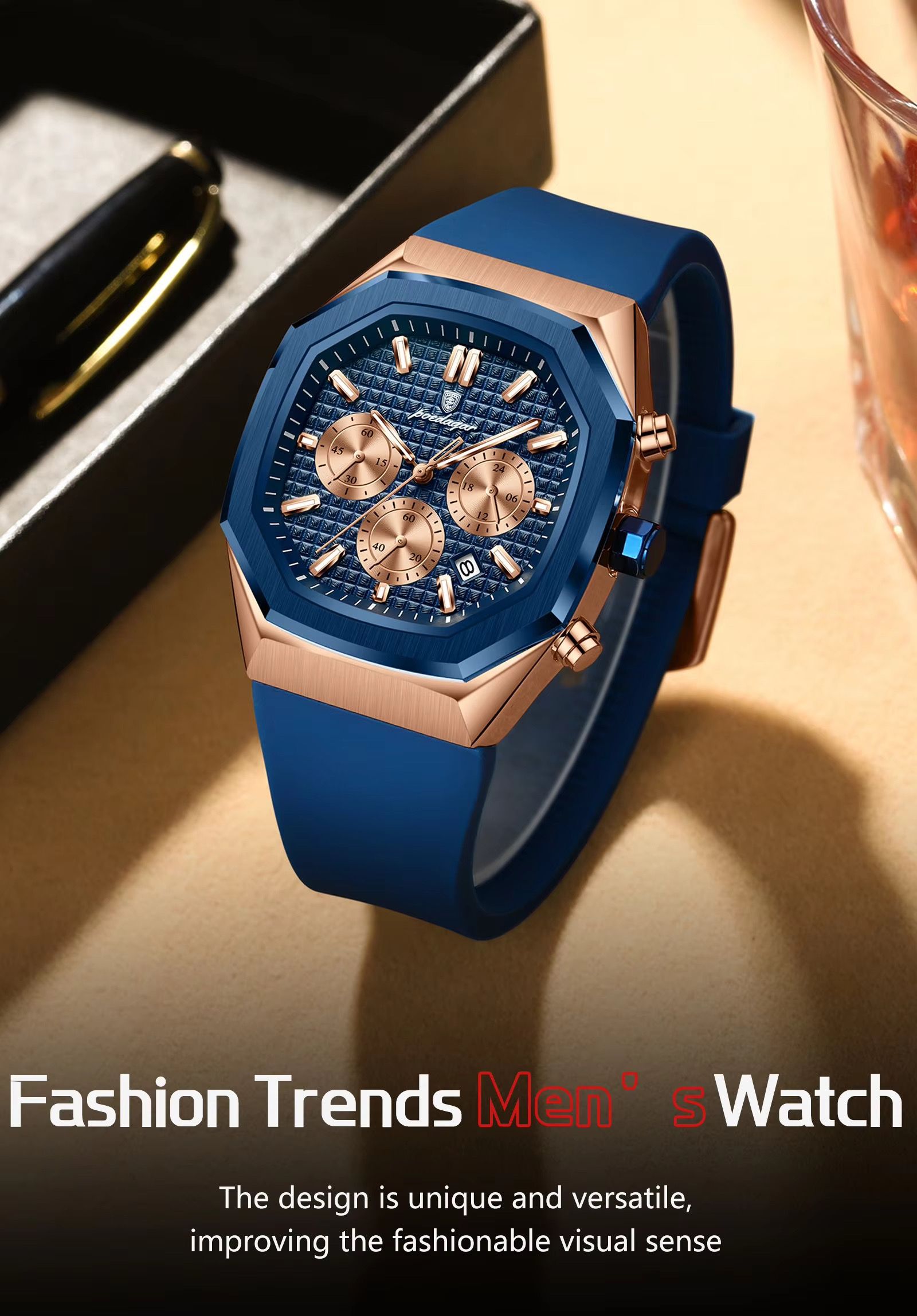 POEDAGAR 893 Luxury Watch Male Soft Silicone Strap Sports Man Wrist Waterproof Luminous Chronograph Date Quartz Men's Watches