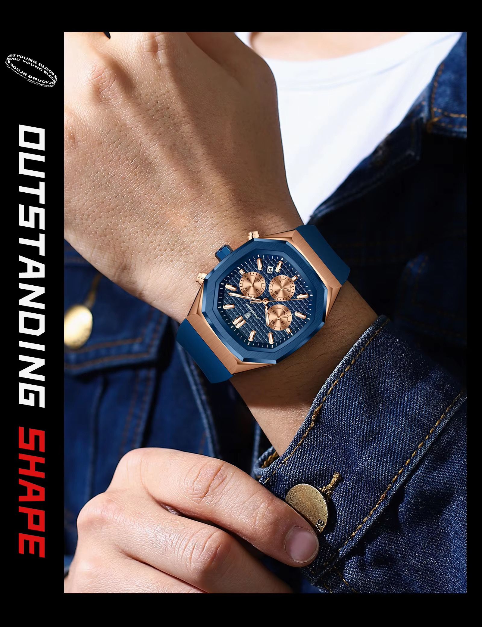 POEDAGAR 893 Luxury Watch Male Soft Silicone Strap Sports Man Wrist Waterproof Luminous Chronograph Date Quartz Men's Watches