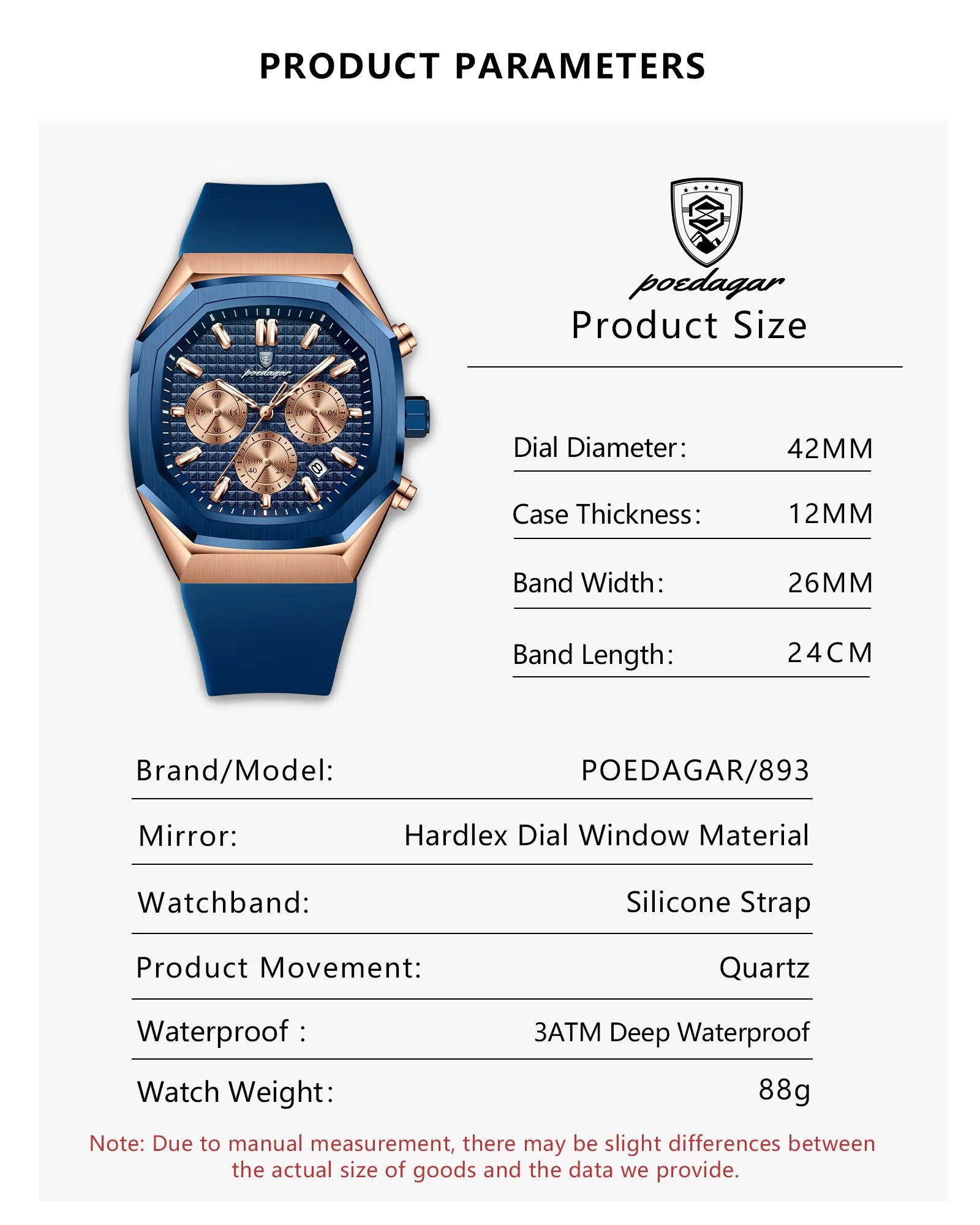 POEDAGAR 893 Luxury Watch Male Soft Silicone Strap Sports Man Wrist Waterproof Luminous Chronograph Date Quartz Men's Watches