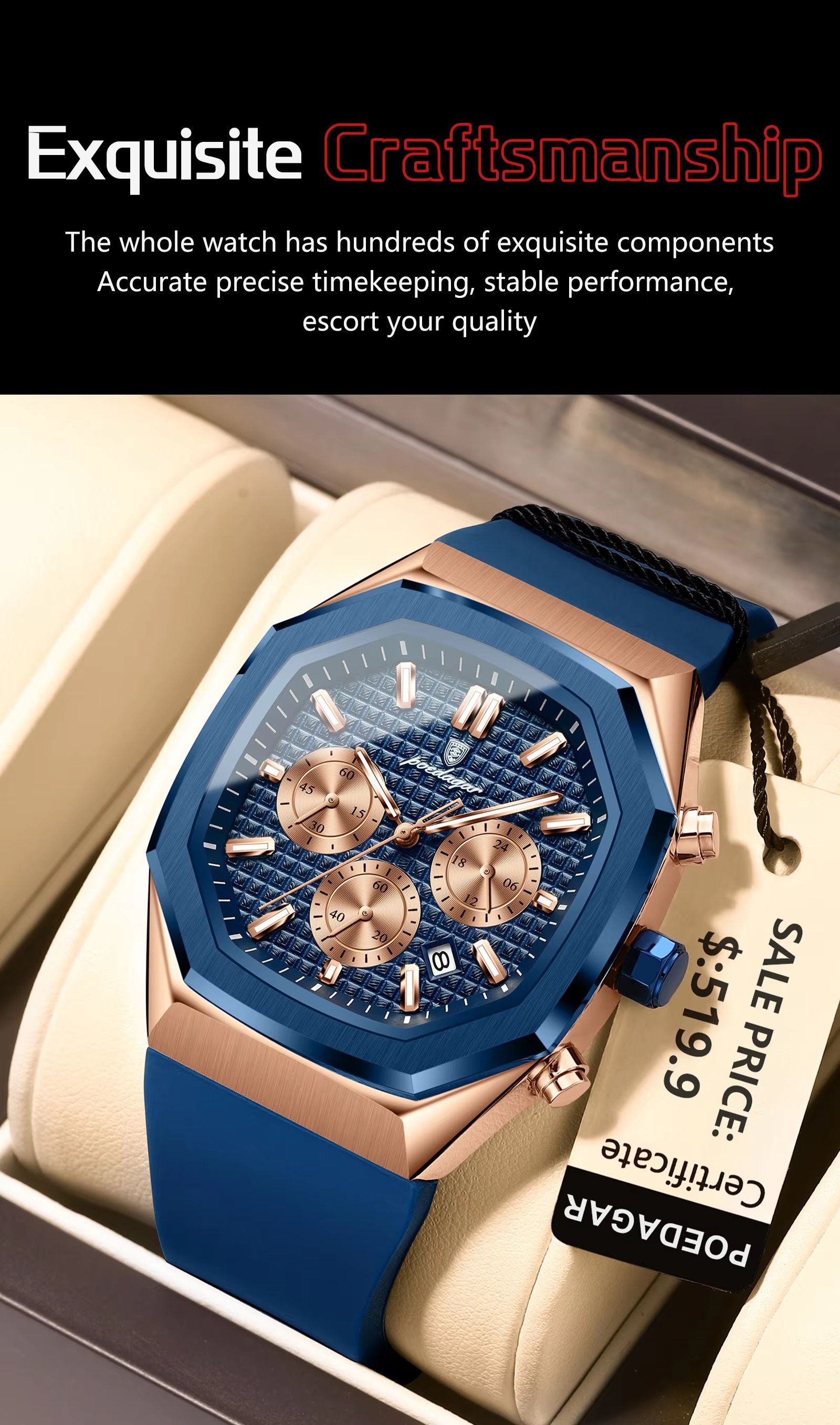 POEDAGAR 893 Luxury Watch Male Soft Silicone Strap Sports Man Wrist Waterproof Luminous Chronograph Date Quartz Men's Watches