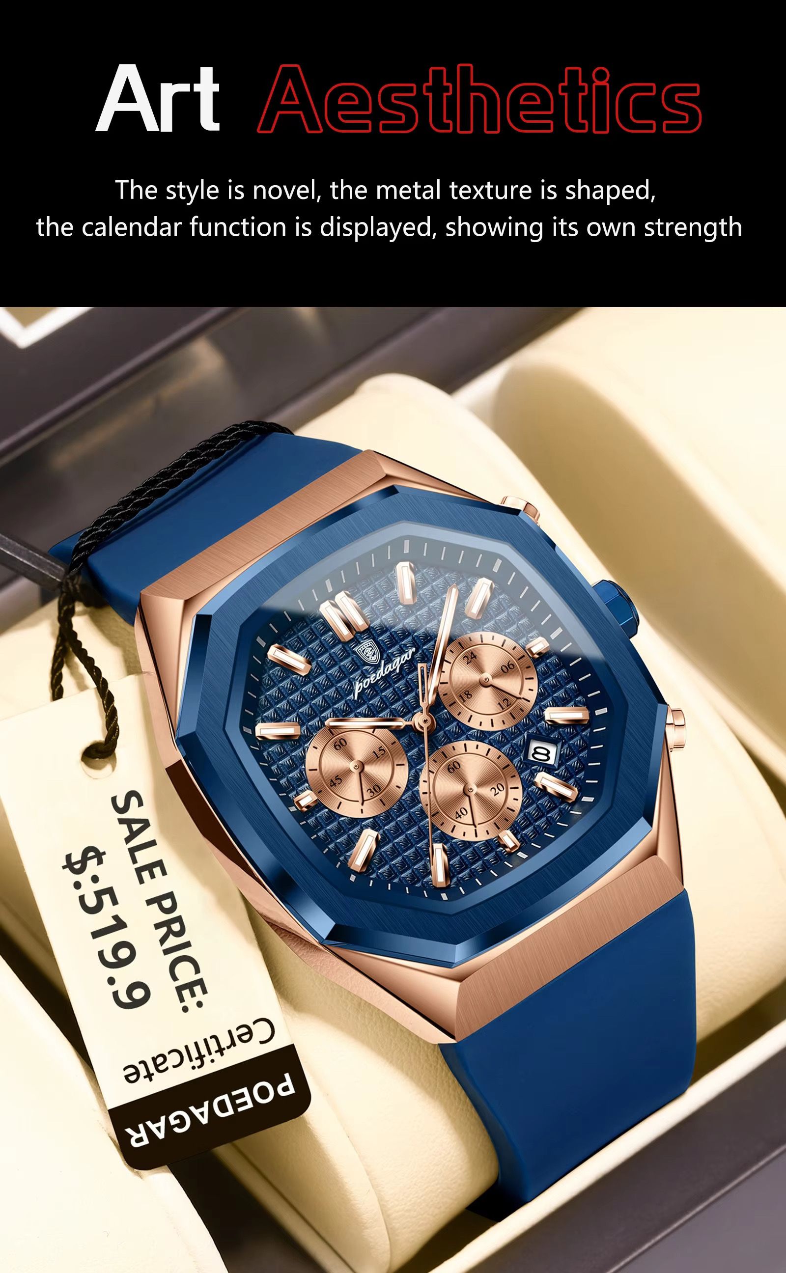 POEDAGAR 893 Luxury Watch Male Soft Silicone Strap Sports Man Wrist Waterproof Luminous Chronograph Date Quartz Men's Watches