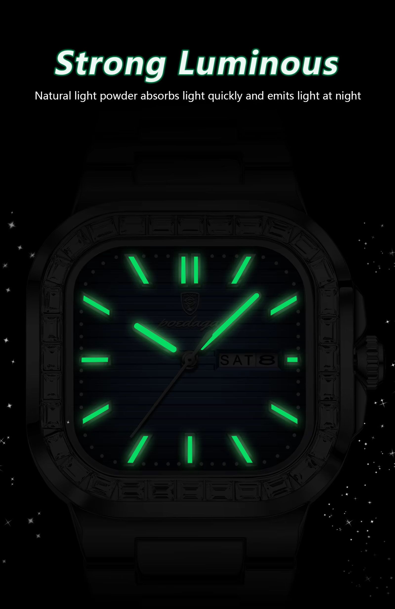 POEDAGAR 975 Watch for Man Waterproof Luminous Date Sport Man Wristwatch Stainless Steel Diamond Men's Watches