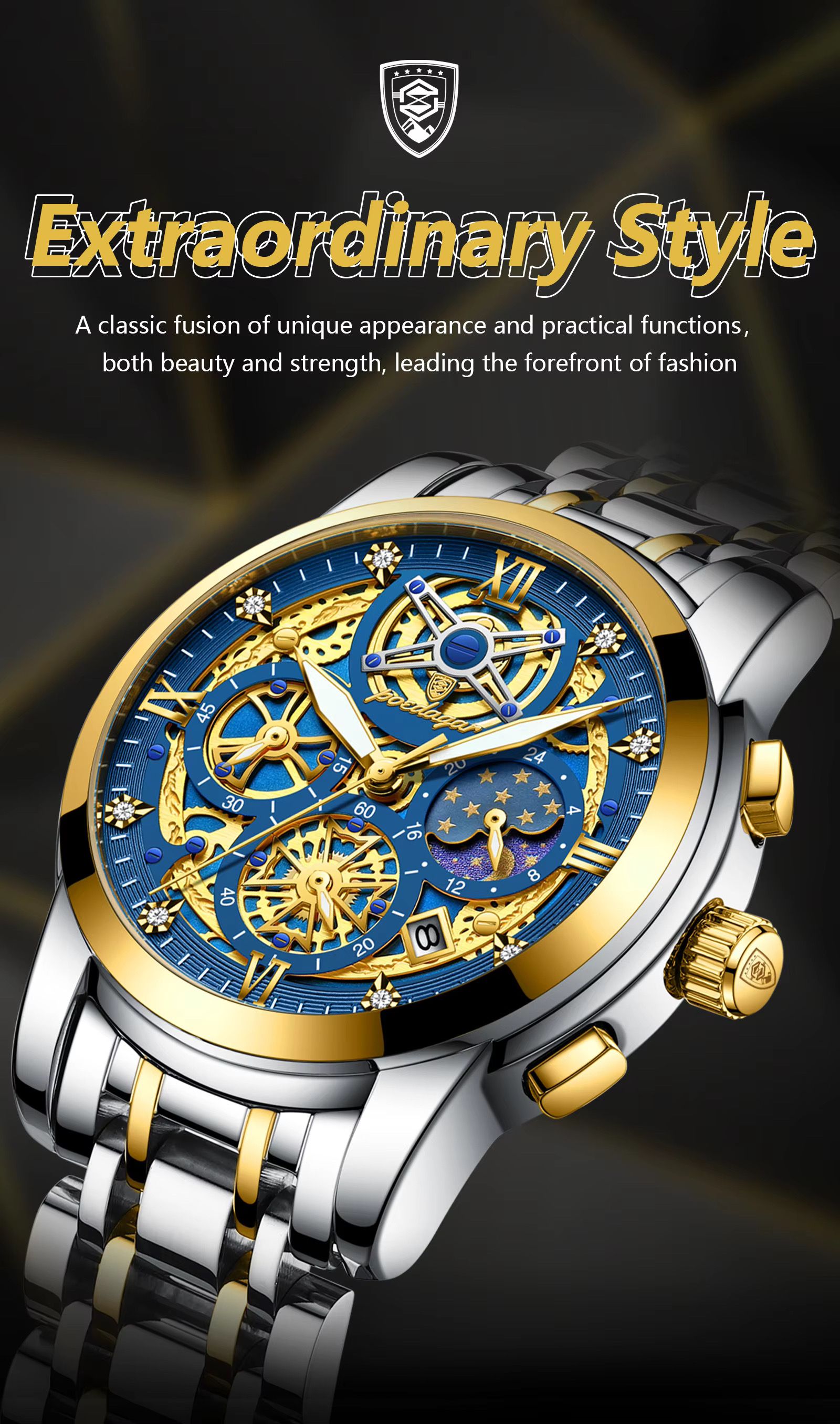 Top Brand POEDAGAR 984 Arrivals Quartz Watch for Men Luxury Stainless Steel Waterproof Chronograph Men Watches Relogio Masculino